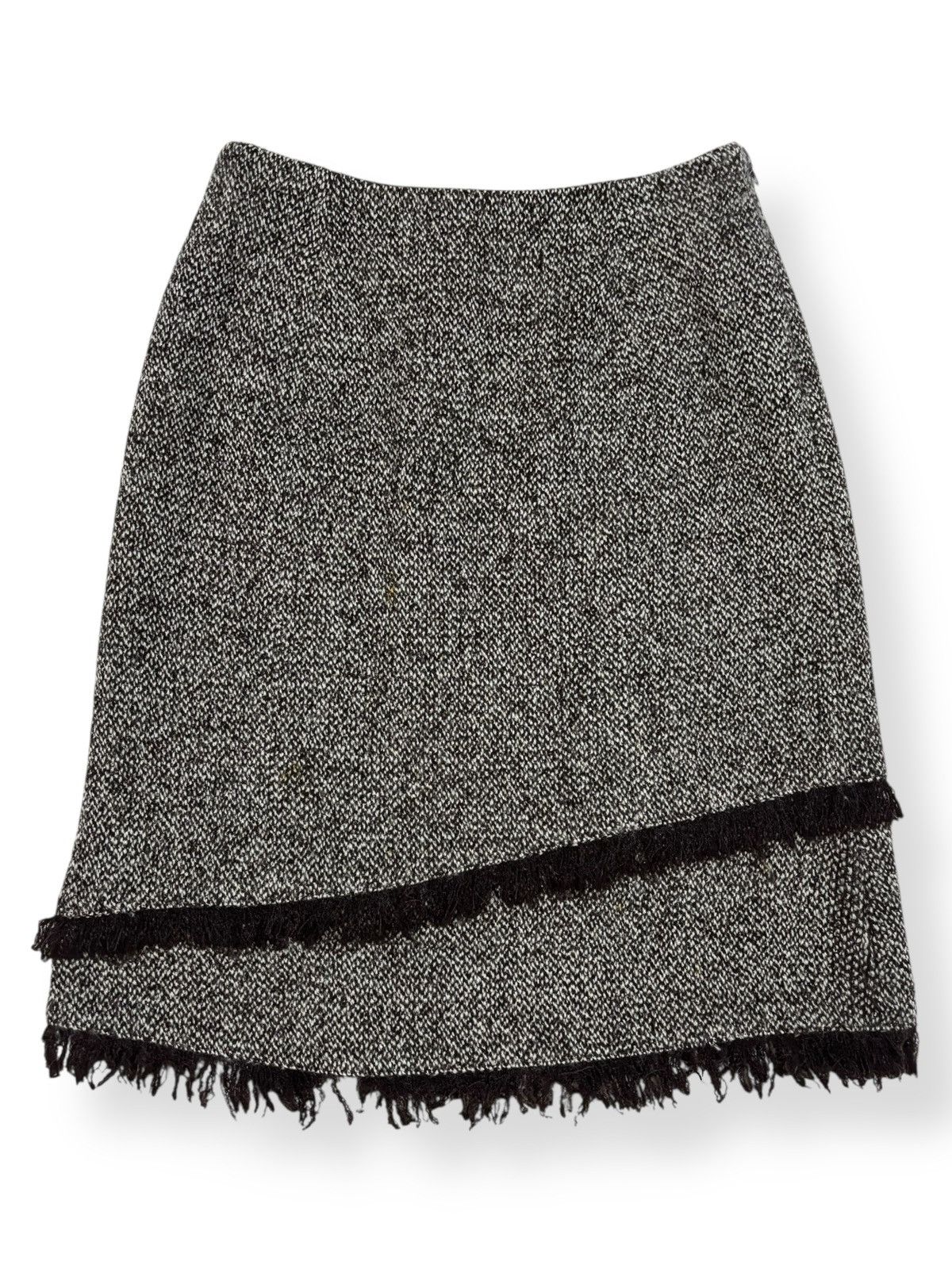 Japanese Brand 22 Octobre Tweed Mini Skirt Asymmetrical Rabanne Fringe Size 24" / US 00 / IT 34 - 1 Thumbnail