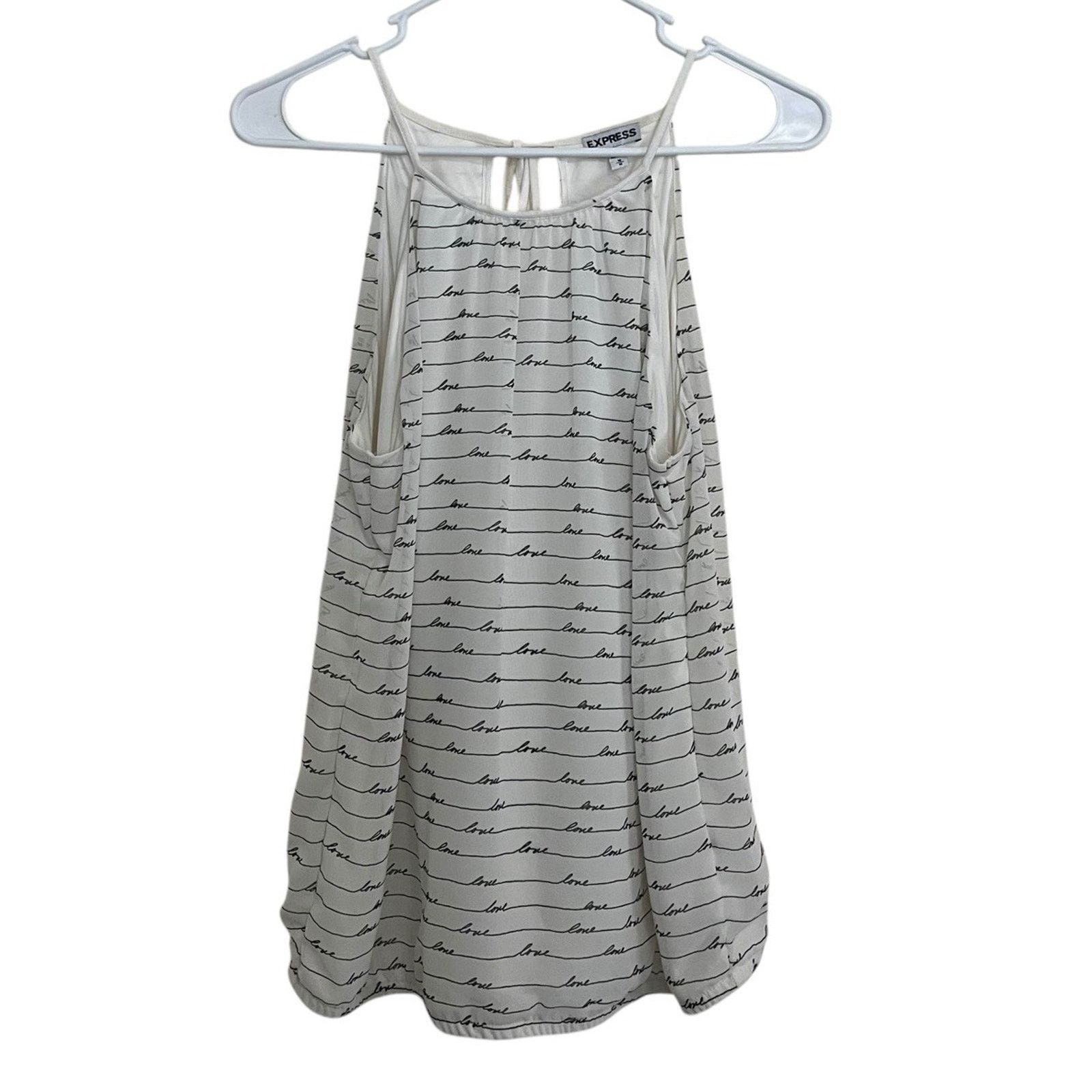 Express Express | Ivory White Halter Tie Back Love Print Top Chiffon Size M / US 6-8 / IT 42-44 - 1 Thumbnail