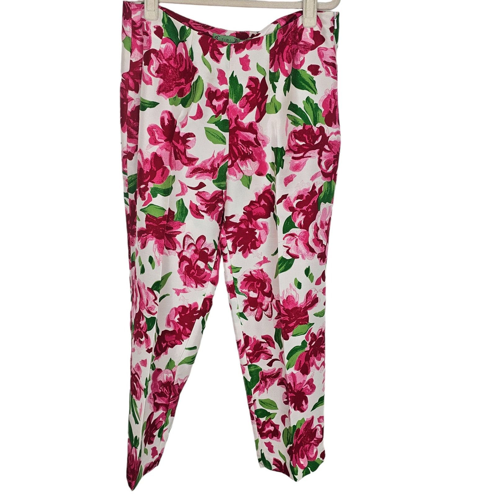 Tibi Womens Floral 100% Silk Pants Sz 10 Designer Resortwear