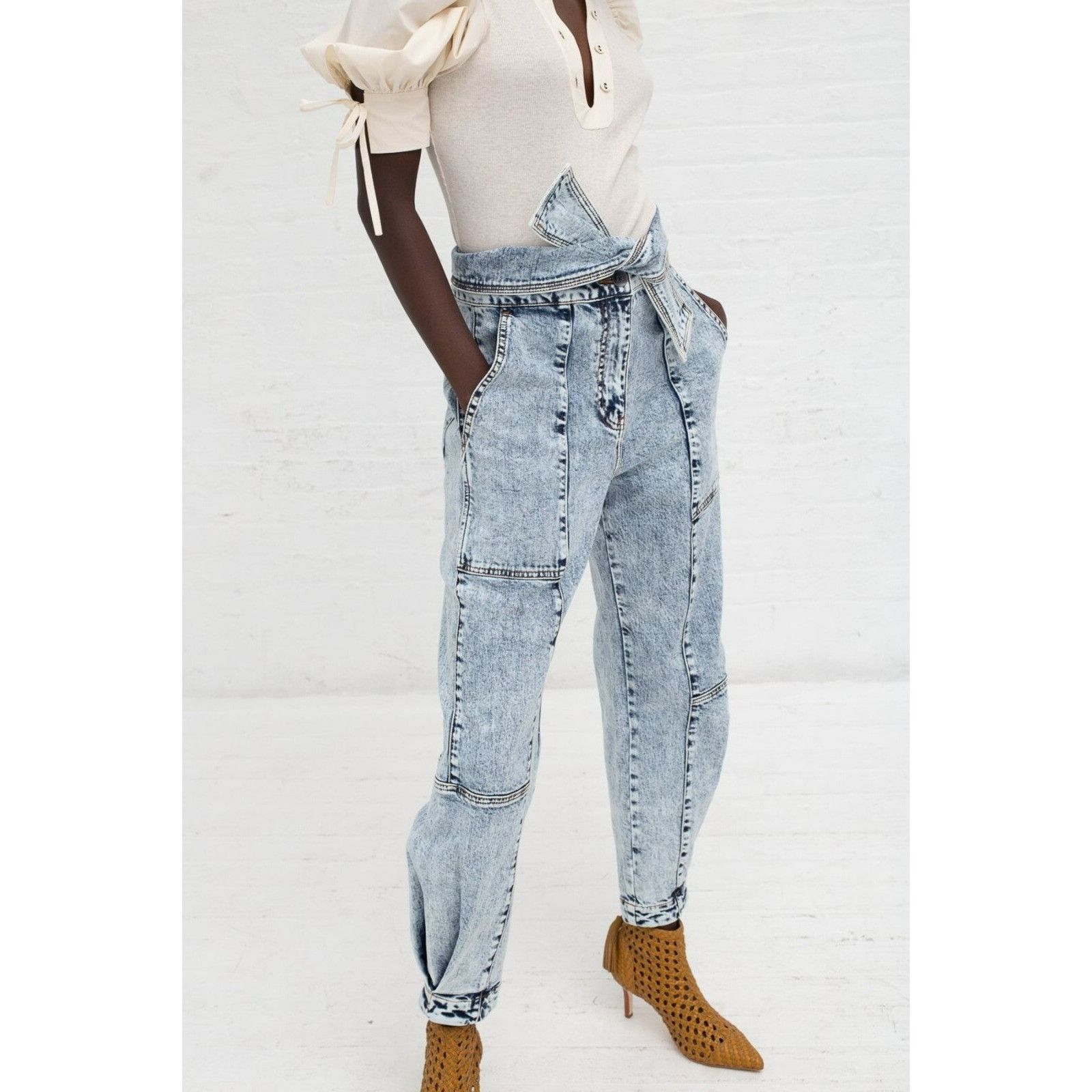 Ulla Johnson Ulla Johnson $395 Storm Jeans Tie Waist Cotton Blnd Acid Was Size 26" / US 2 / IT 38 - 4 Thumbnail