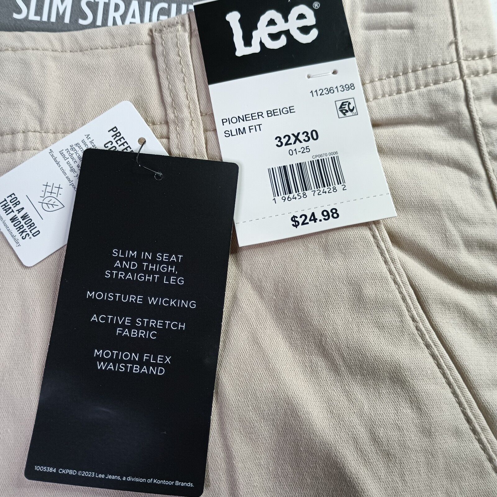 Lee Lee Chino Motion Flex Waistband Pants Men's 32x30 Beige Slim Size US 32 / EU 48 - 4 Thumbnail