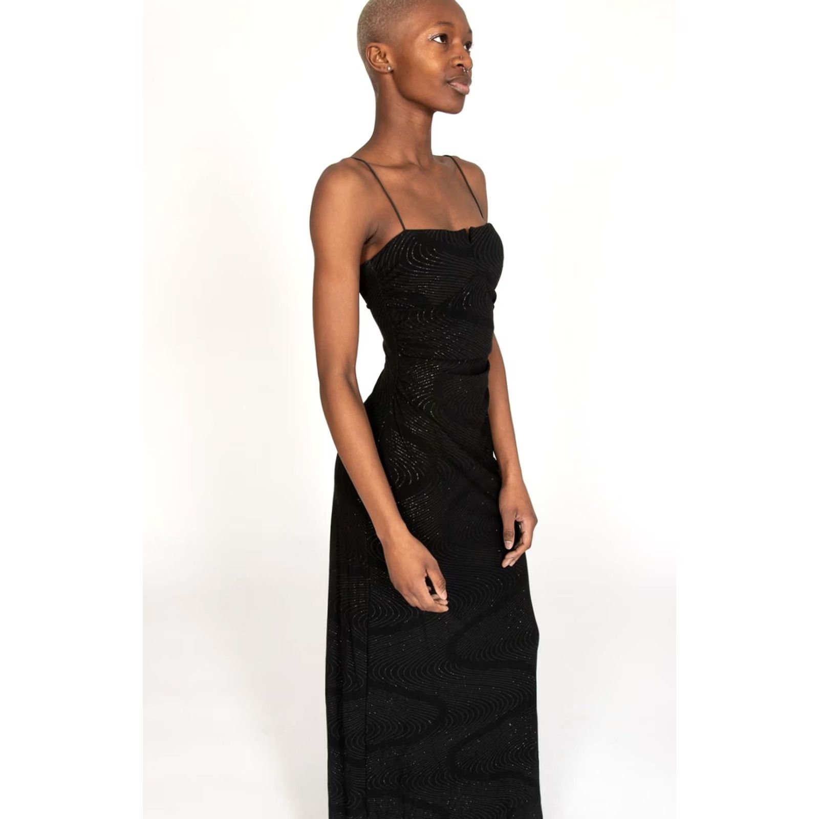 Vintage VINTAGE City Triangles Dress Black Spaghetti Strap Medium Polyester Spandex 57” Chest 14” Waist 22” Womens Size M / US 6-8 / IT 42-44 - 2 Thumbnail