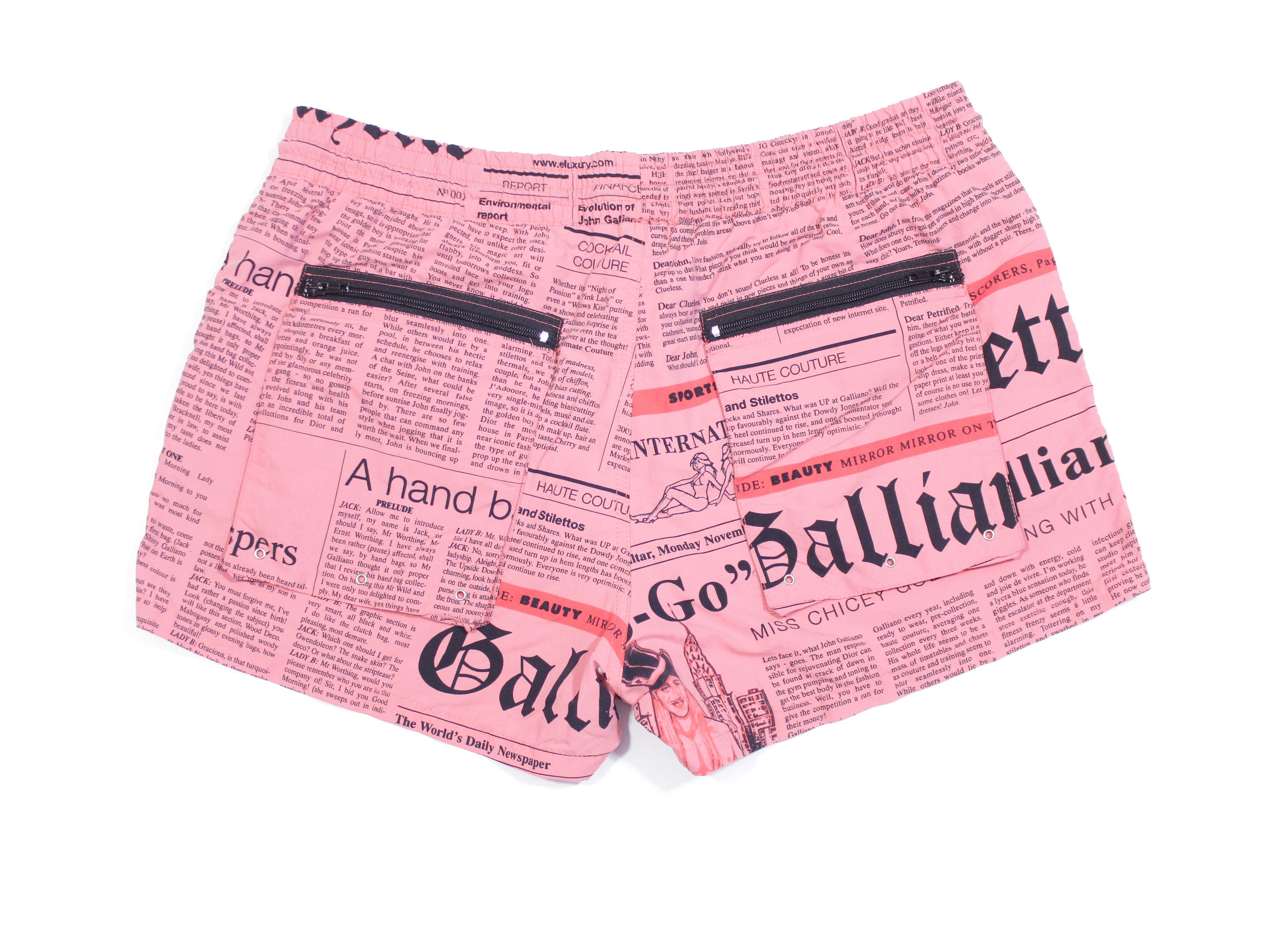 John Galliano Gazette Newspaper Printed Nylon Swim Shorts Size US 34 / EU 50 - 2 Thumbnail