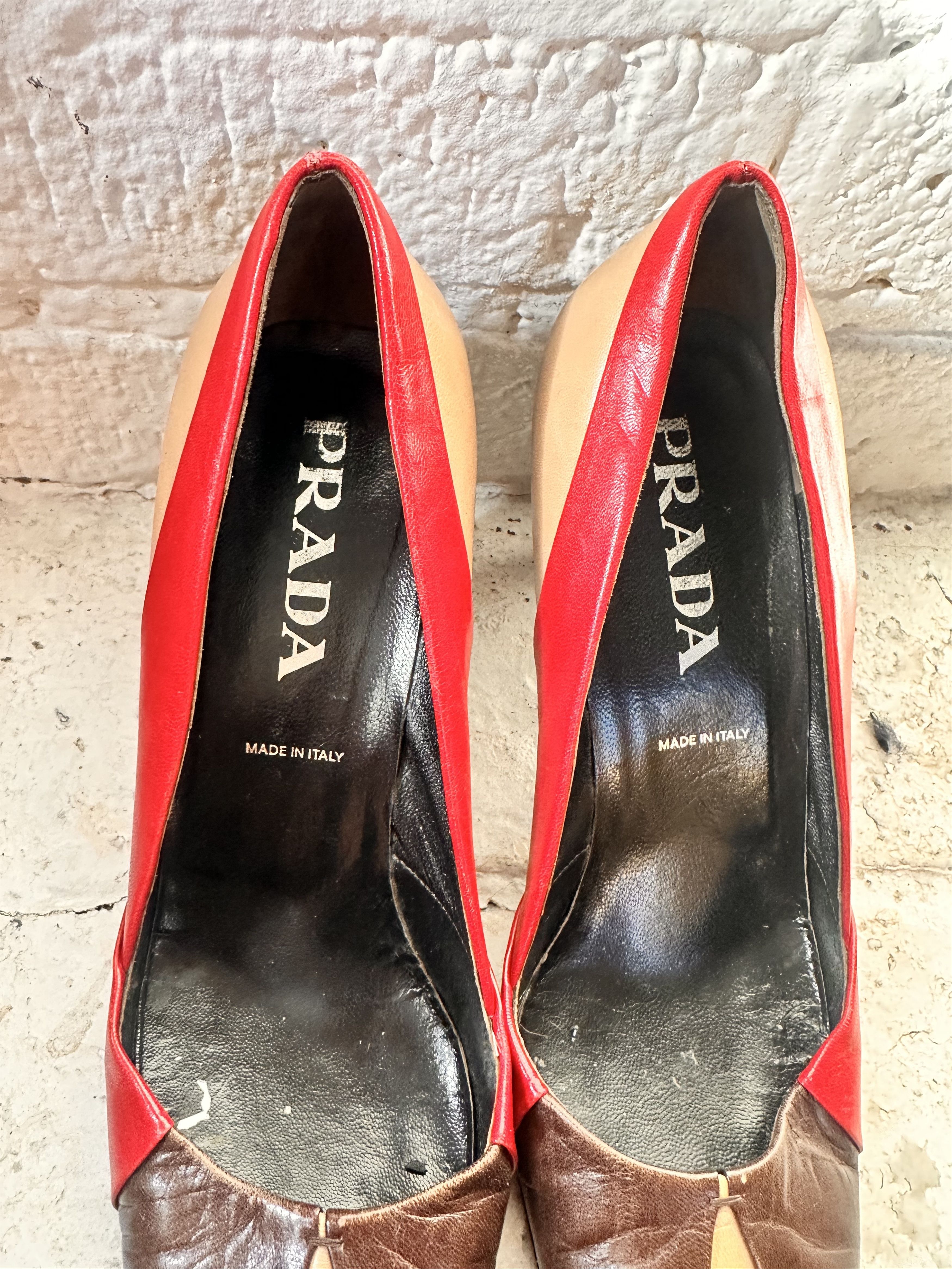 Prada VINTAGE PRADA BROWN RED SQUARED TOE HEELS _ 7.5 US Size US 7.5 / IT 37.5 - 9 Thumbnail
