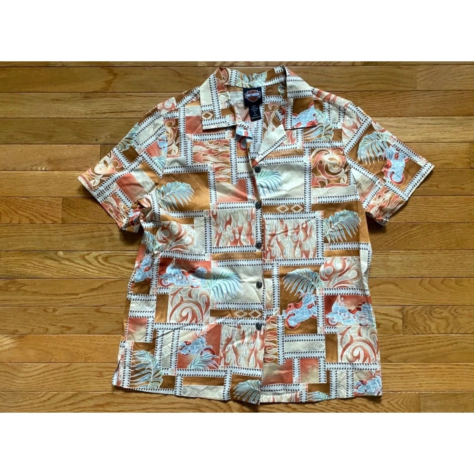Harley Davidson VINTAGE Harley-Davidson Motorcycles Hawaiian Shirt Womens Button Up 90s Vtg sz L Red Size L / US 10 / IT 46 - 2 Thumbnail