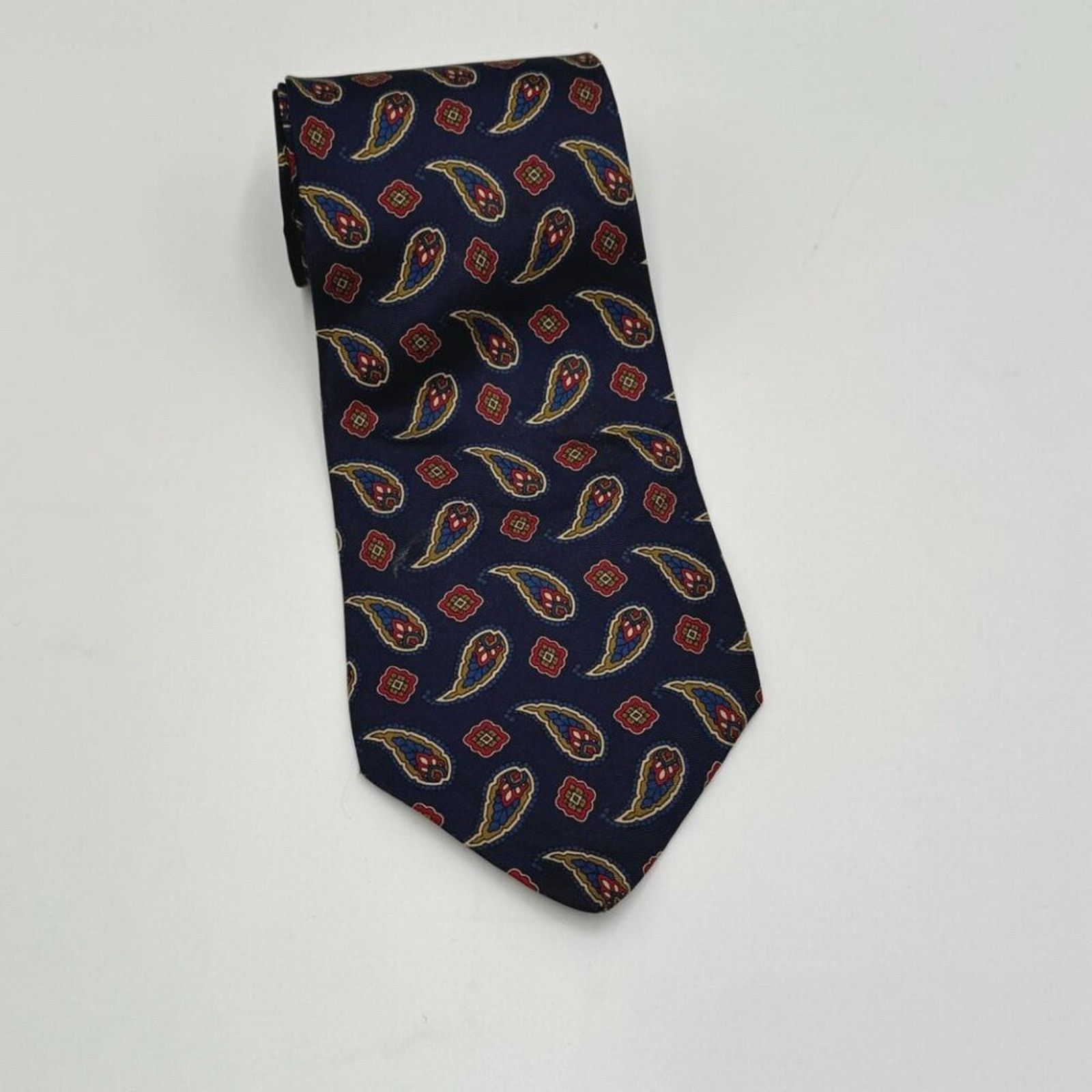 Harve Benard Harvé Benard Men's Navy Tie Pure Silk Paisley Printed Size ONE SIZE - 1 Thumbnail