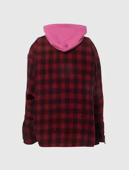 Balenciaga o1w1db10425 Hooded Shirt Oversized in Red/Black Size US XXL / EU 58 / 5 - 4 Thumbnail