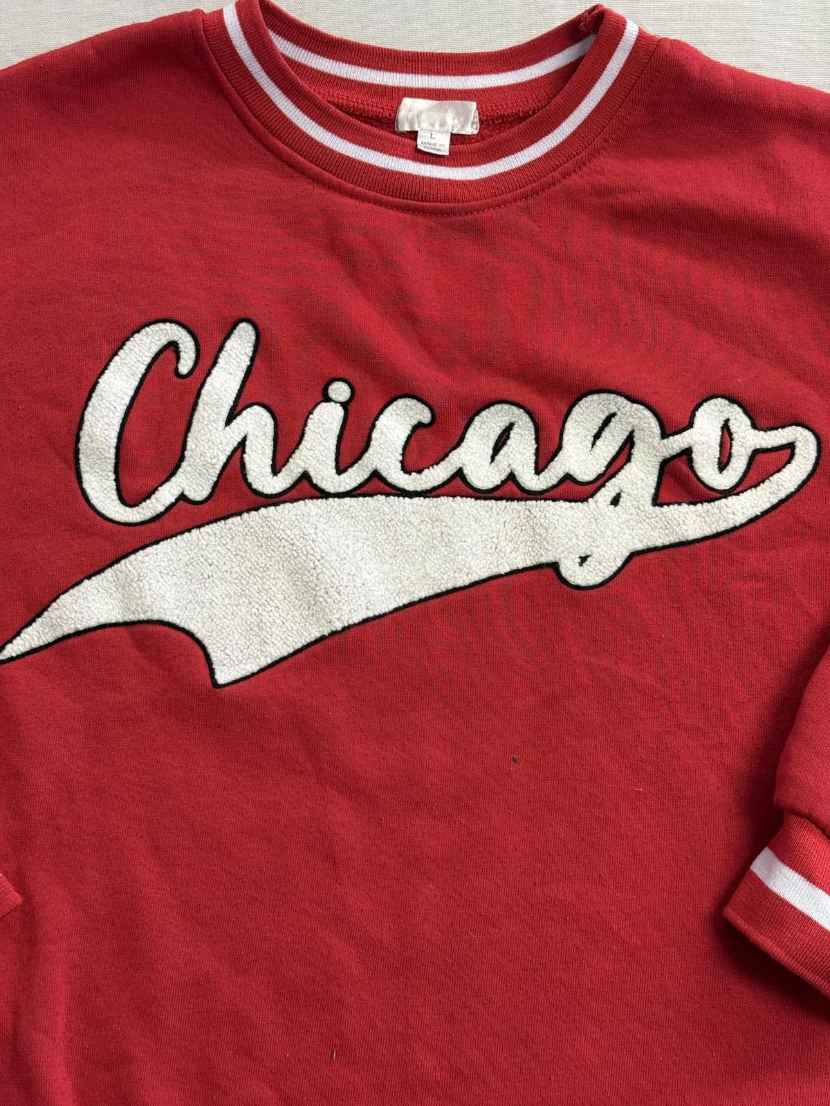Designer Chicago Red Crewneck - Puff Varsity Style Chicago City - L Size US L / EU 52-54 / 3 - 3 Thumbnail