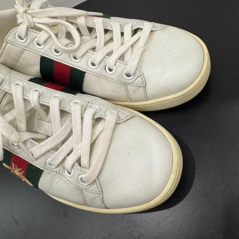 Gucci Gucci White Ace Leather Sneakers with Bee - Size US 4.5 / IT 34.5 - 6 Thumbnail