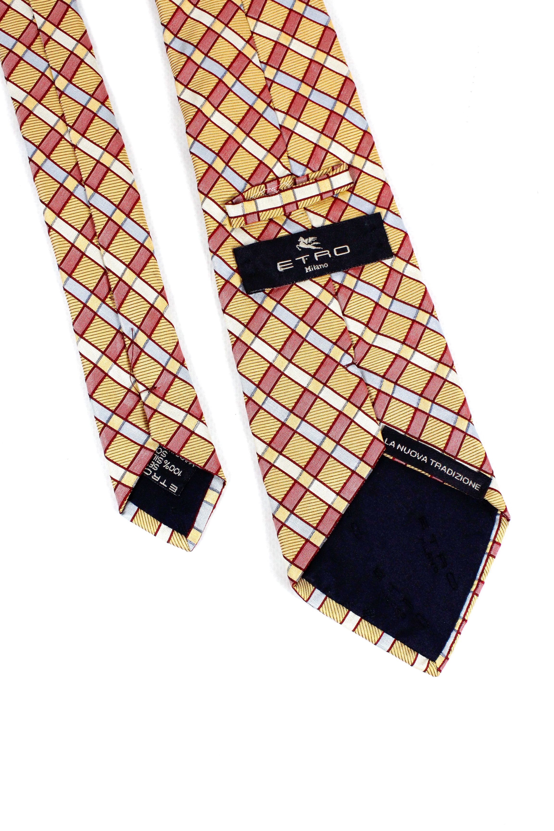 Etro Etro Milano Beige Plaid Check Silk Tie Cravatte Size ONE SIZE - 2 Thumbnail