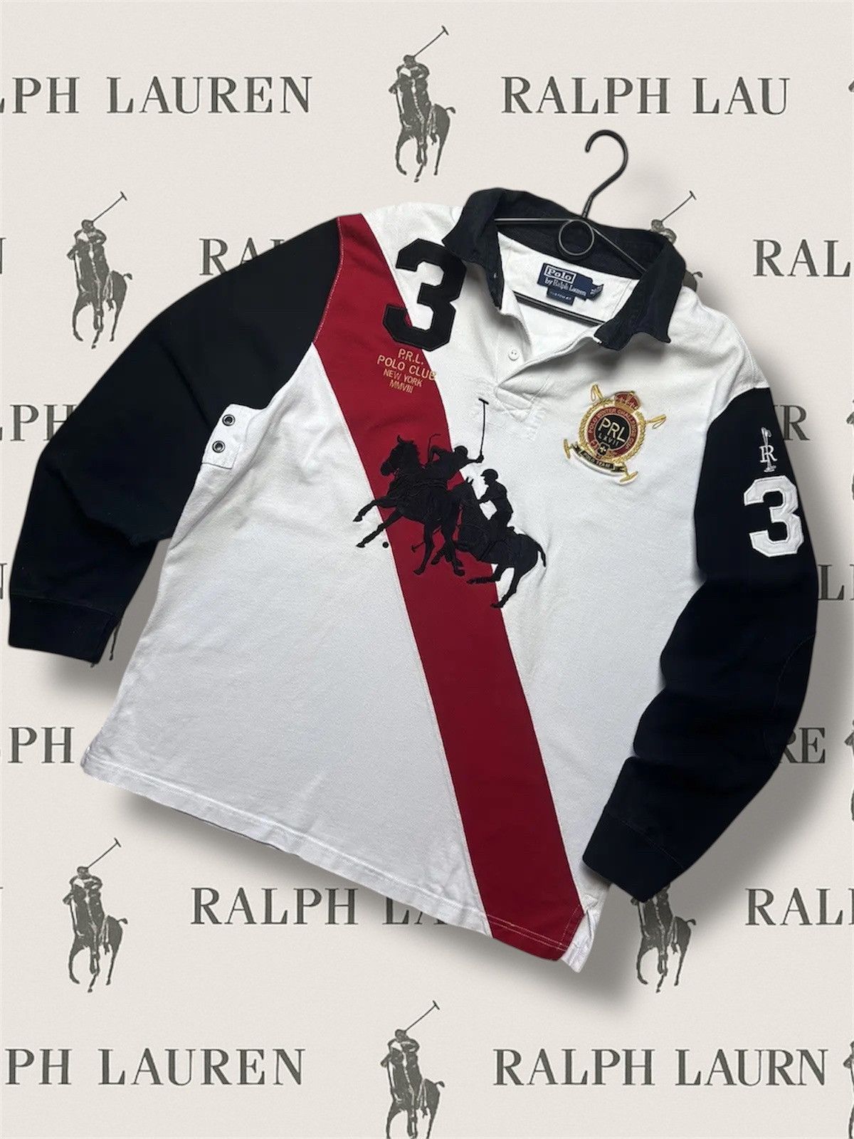 Polo Ralph Lauren Vintage rugby shirt Polo Ralph Lauren big central logo rare Size US L / EU 52-54 / 3 - 1 Thumbnail