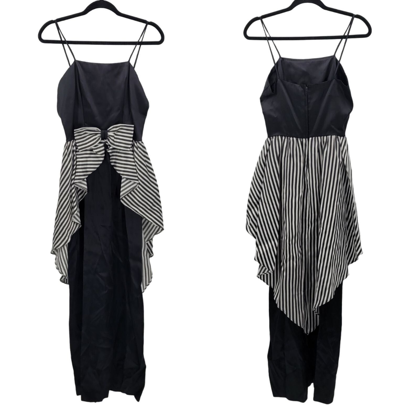 Vintage 80s Gown Maxi Dress XS Black Striped Bow Tail Beetlejuice Size XS / US 0-2 / IT 36-38 - 11 Thumbnail