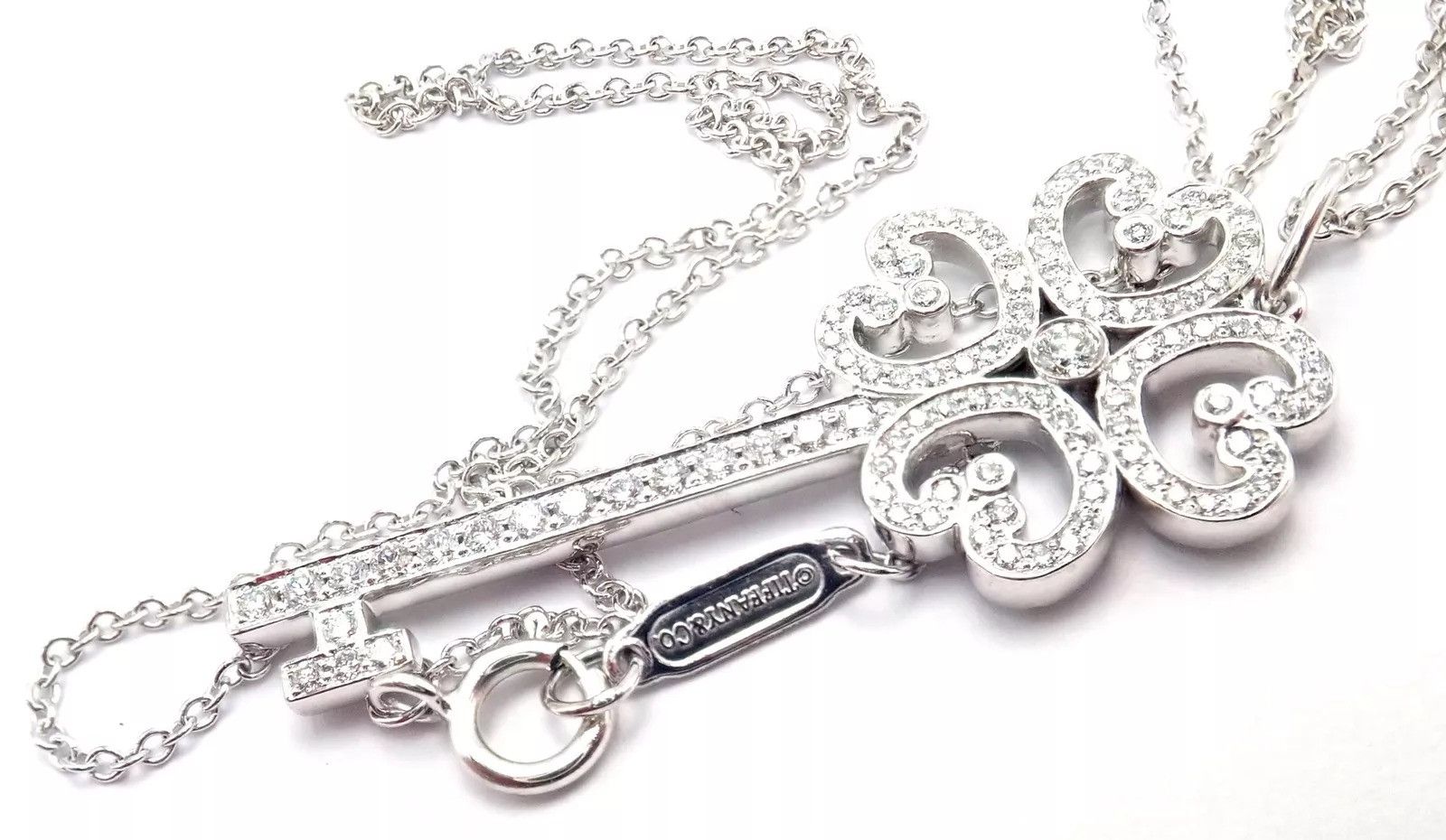Tiffany & Co. 18k White Gold Enchant Quatra Heart Key Pendant Necklace Size ONE SIZE - 10 Thumbnail