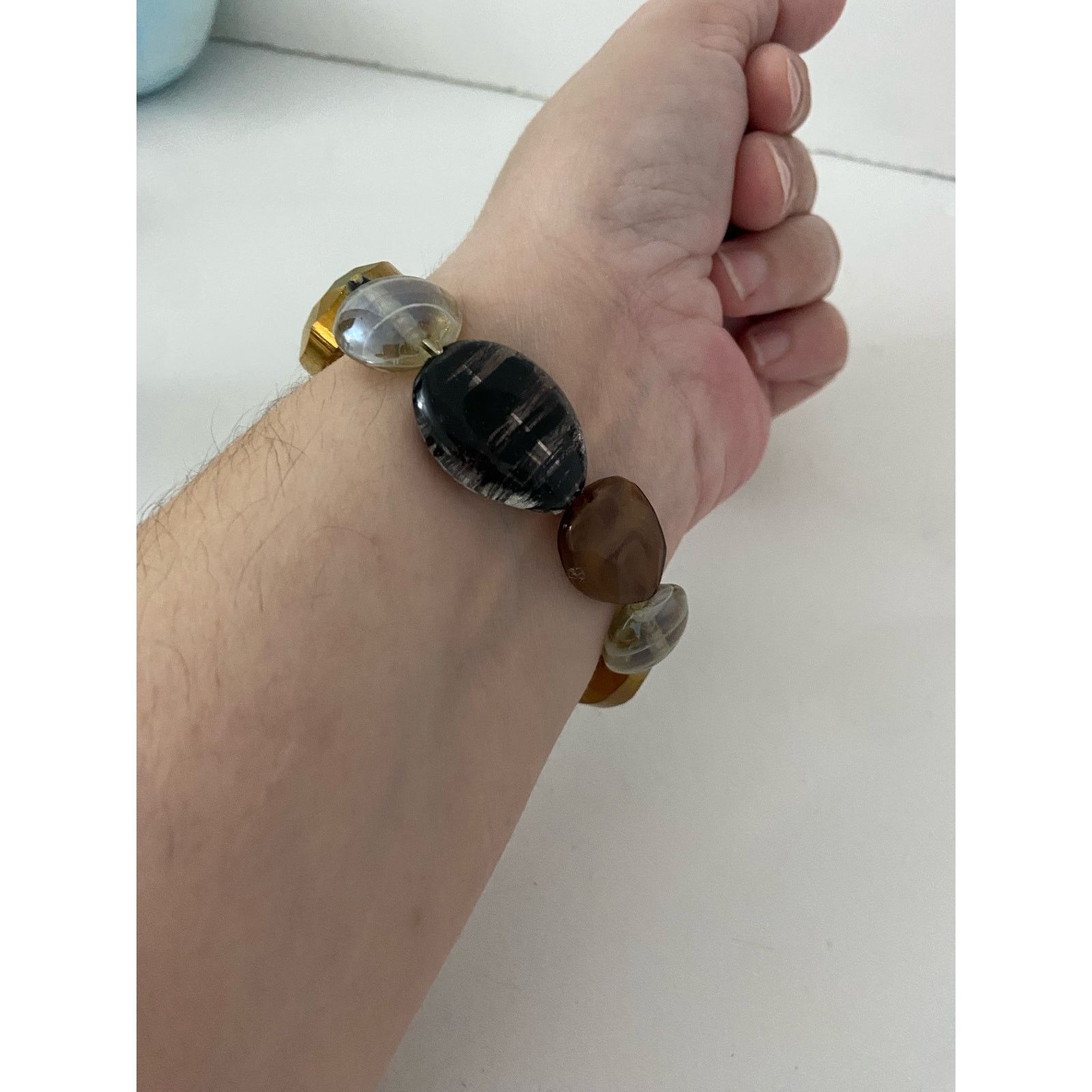 Handmade Clear bronze black glass bead bracelet Size ONE SIZE - 2 Thumbnail