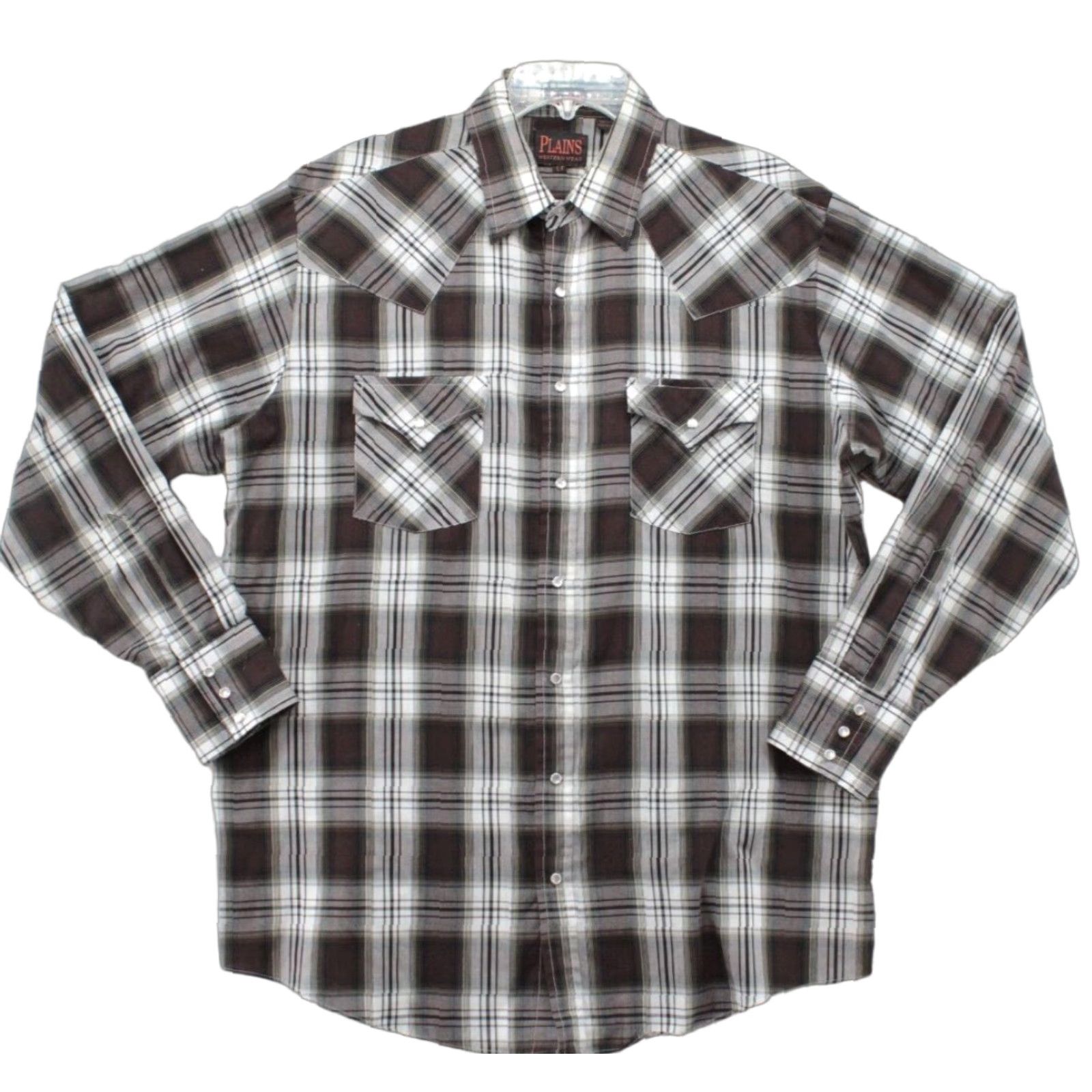 Vintage Plains Western Wear Shirt Mens Size LT Long Sleeve Pearl Snap Plaid Brown Cowboy Size US L / EU 52-54 / 3 - 1 Thumbnail