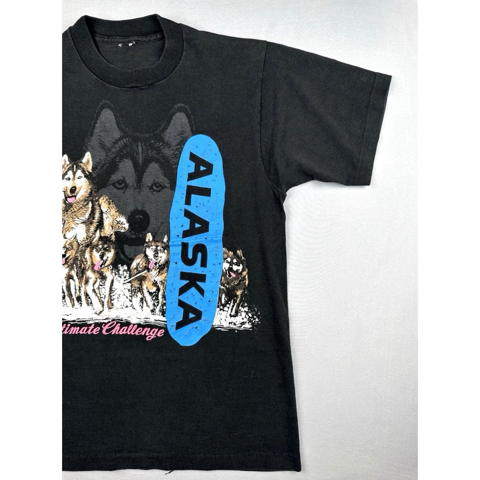 Fruit Of The Loom VINTAGE 90s Black Husky Dog Sled Shirt XL Faded Single Stitch Mens Size US XL / EU 56 / 4 - 4 Thumbnail