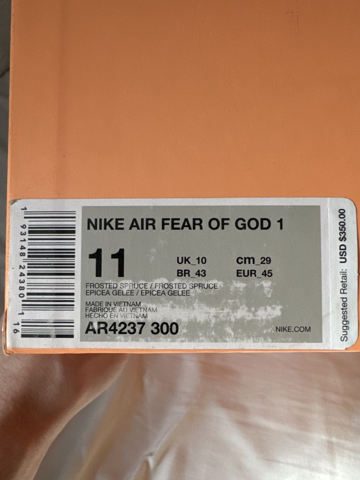 Nike Nike Air Fear Of God 1 “Frosted spruce” Size US 11 / EU 44 - 3 Thumbnail