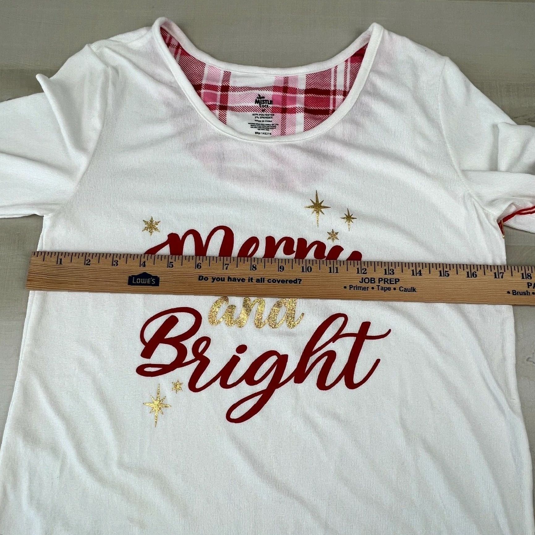 Vintage Mistle Toes Womens Pajama Top Medium Cream Christmas Merry and Bright New - Ivory - Long Sleeve Round Neck Knit Polyester Spandex 2 Piece Top Only"} Size M / US 6-8 / IT 42-44 - 6 Thumbnail