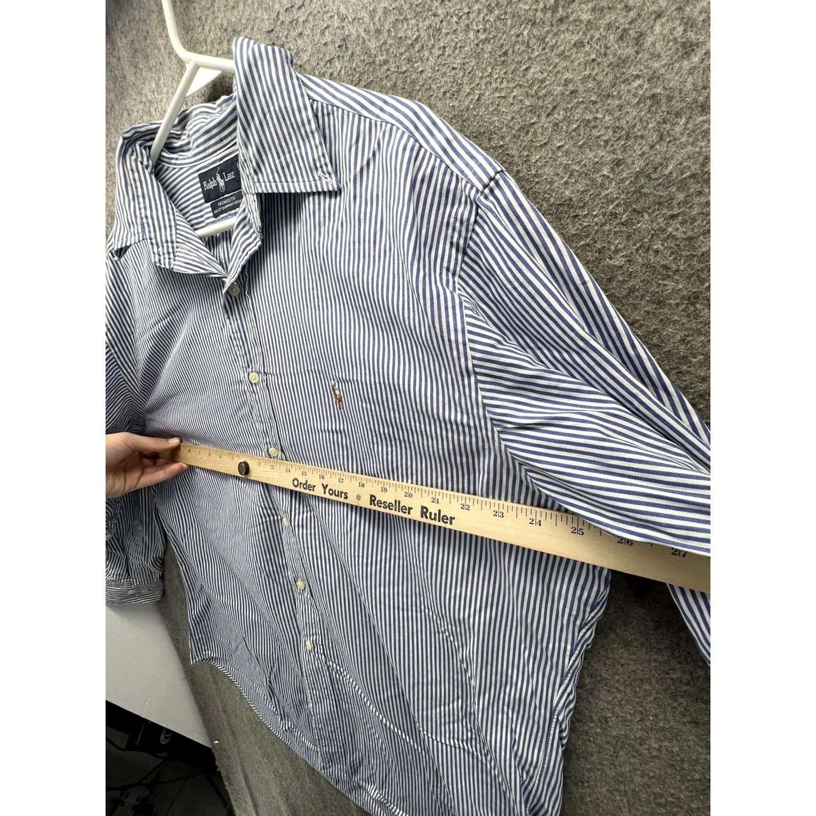 Ralph Lauren Ralph Lauren Yarmouth Shirt Mens 16.5 34/35 Blue Stripe Oxford Cotton Logo Dress Shirt Size US XL / EU 56 / 4 - 3 Thumbnail