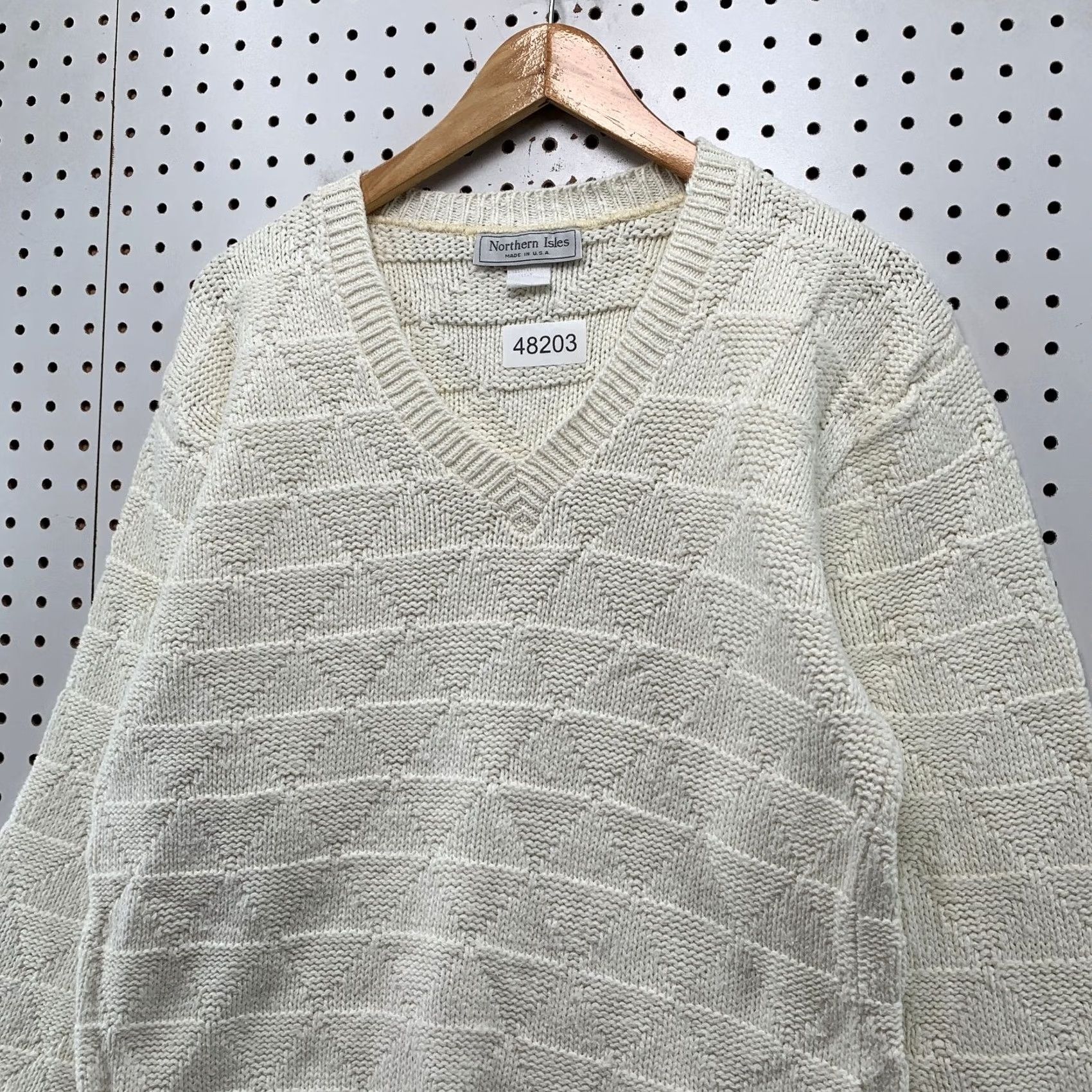 Vintage Vintage Northern Isles Knit Sweater Mens Medium White V-Neck Cotton Pullover Size US M / EU 48-50 / 2 - 6 Thumbnail