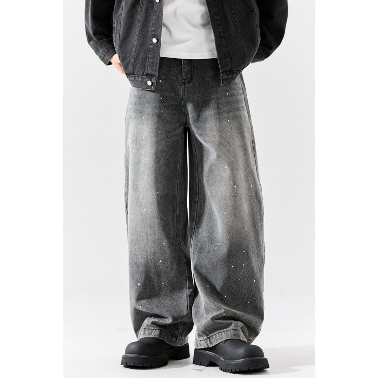 Vintage Black Distressed Wide Leg Jeans, Baggy Denim Pants Size US 30 / EU 46 - 7 Thumbnail