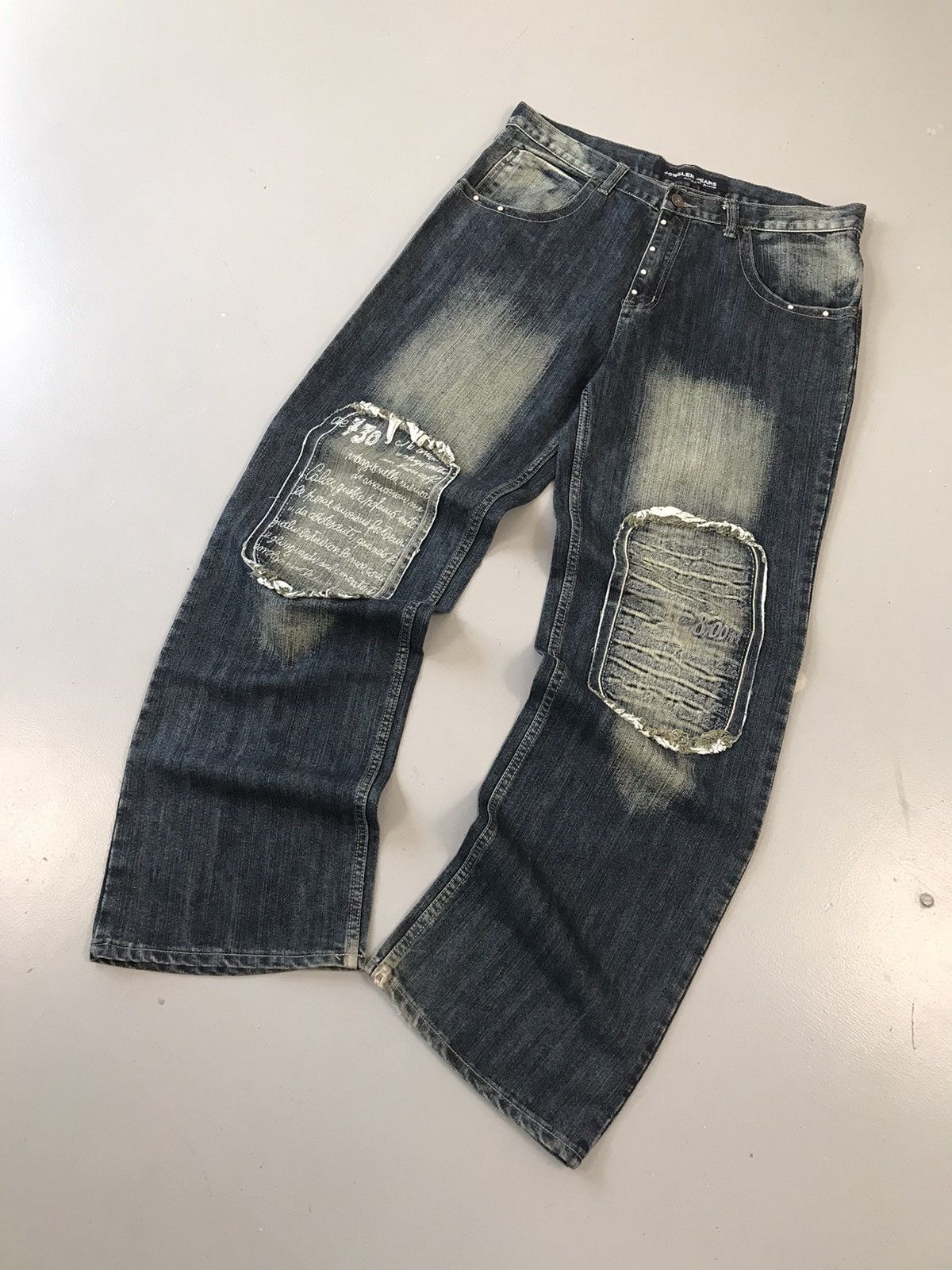 JNCO × Southpole × Vintage Vintage jonglen distressed spell out embroidered denim Size US 35 - 2 Thumbnail