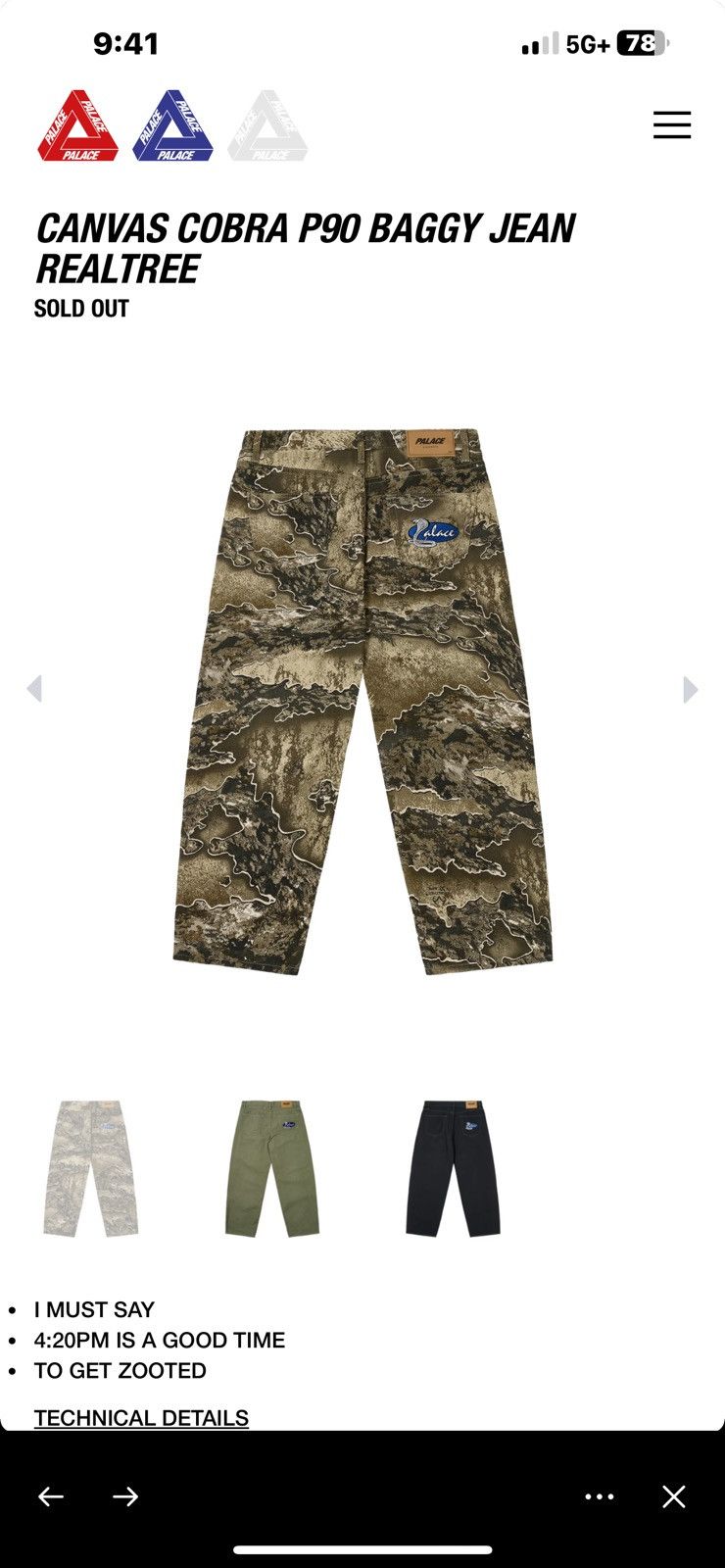 Palace CANVAS COBRA P90 BAGGY JEAN REALTREE Size US 32 / EU 48 - 5 Thumbnail