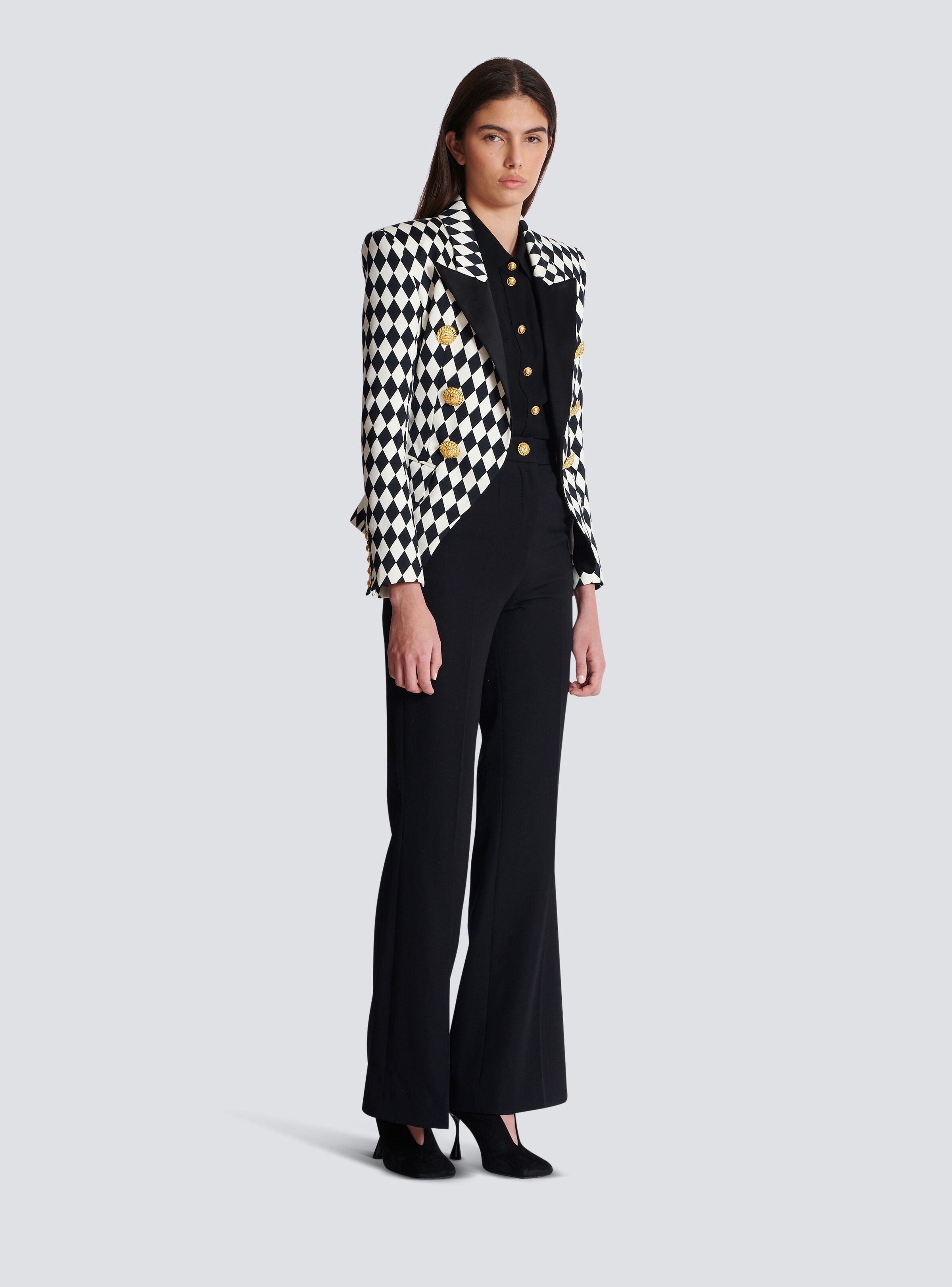 Balmain o1s1wg110825 Cotton Diamond Print Blazer in Black/White Size S / US 4 / IT 40 - 3 Thumbnail
