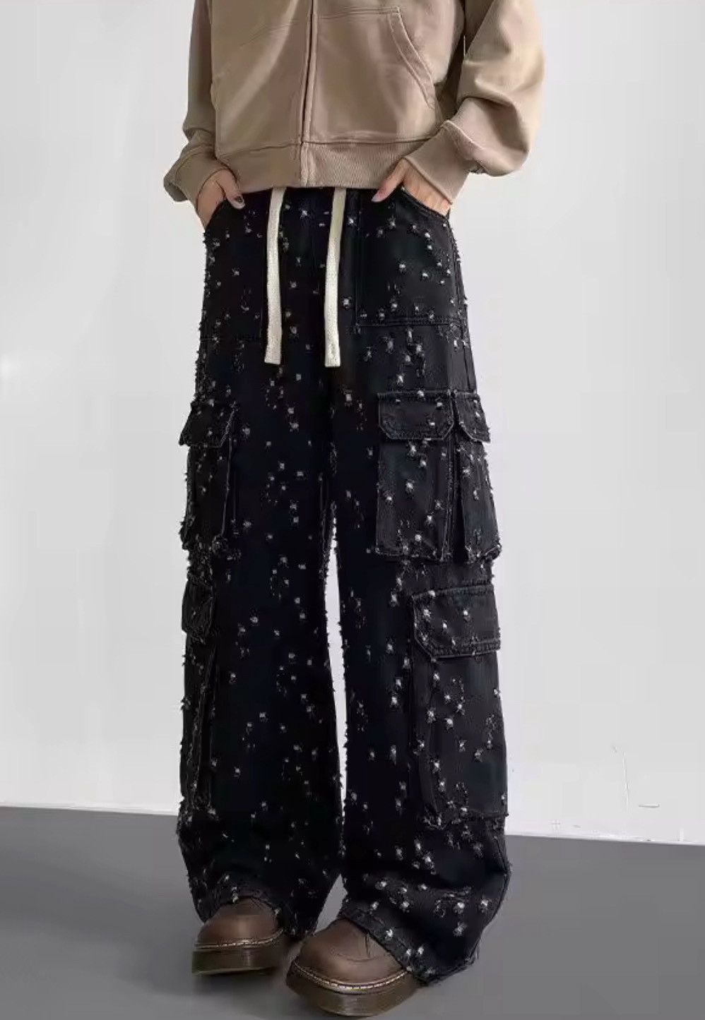 Japanese Brand Distressed Dot Denim Cargo Pants – Relaxed Fit, Vintage-Insp Size US 28 / EU 44 - 6 Thumbnail