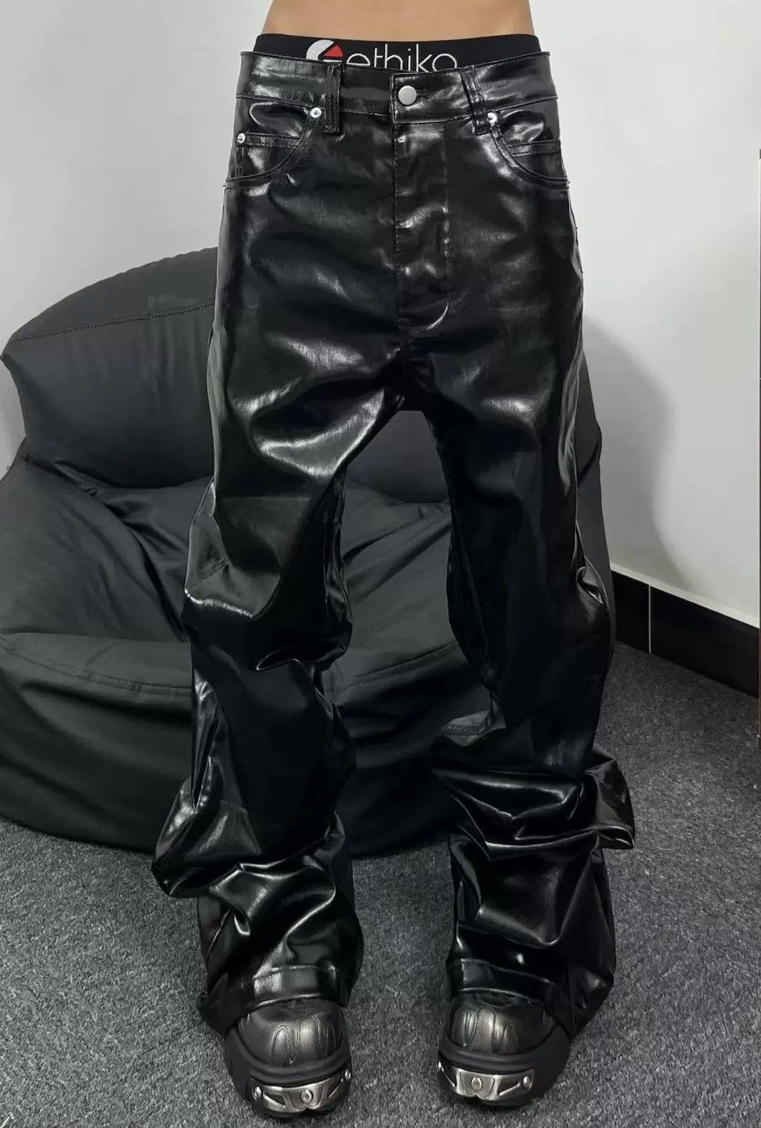 Japanese Brand × Vintage Retro punk y2k shiny flared pants Size US 30 / EU 46 - 1 Thumbnail