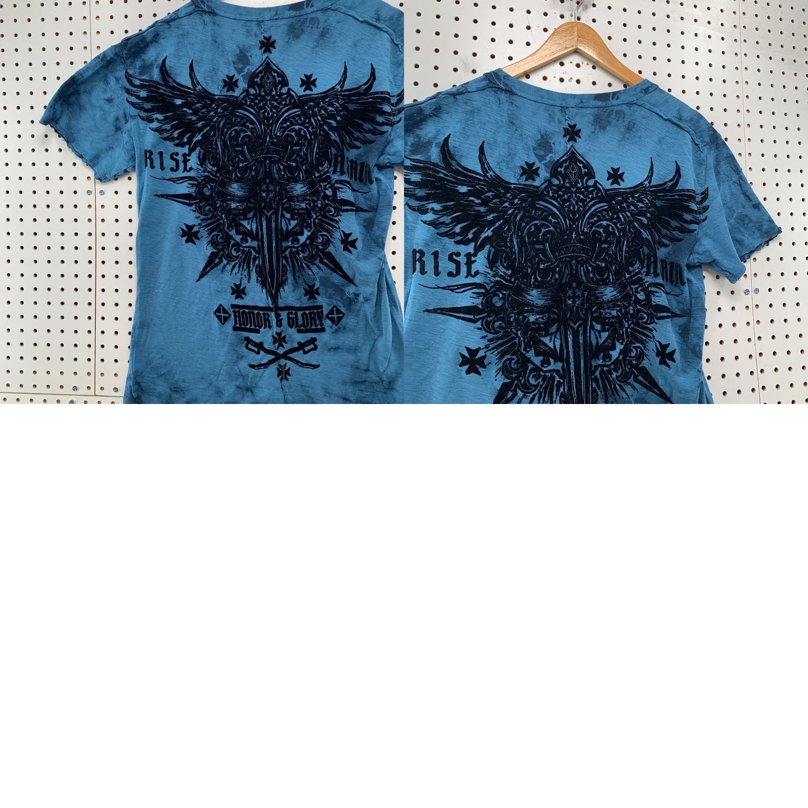 Southpole VINTAGE Southpole Shirt Mens M Blue Gothic Cross Wings Y2K Graphic Print Short Sleeve Crew Neck Size US M / EU 48-50 / 2 - 9 Thumbnail