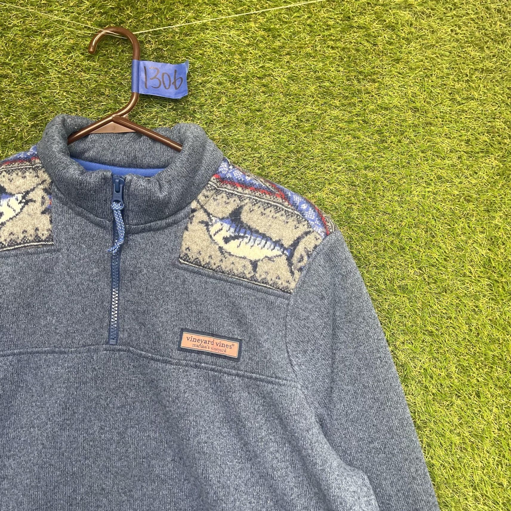 Vineyard Vines Vineyard Vines Sweater Mens Medium Blue 1/4 Zip Mock Neck Fish Graphic Pullover Size US M / EU 48-50 / 2 - 2 Thumbnail