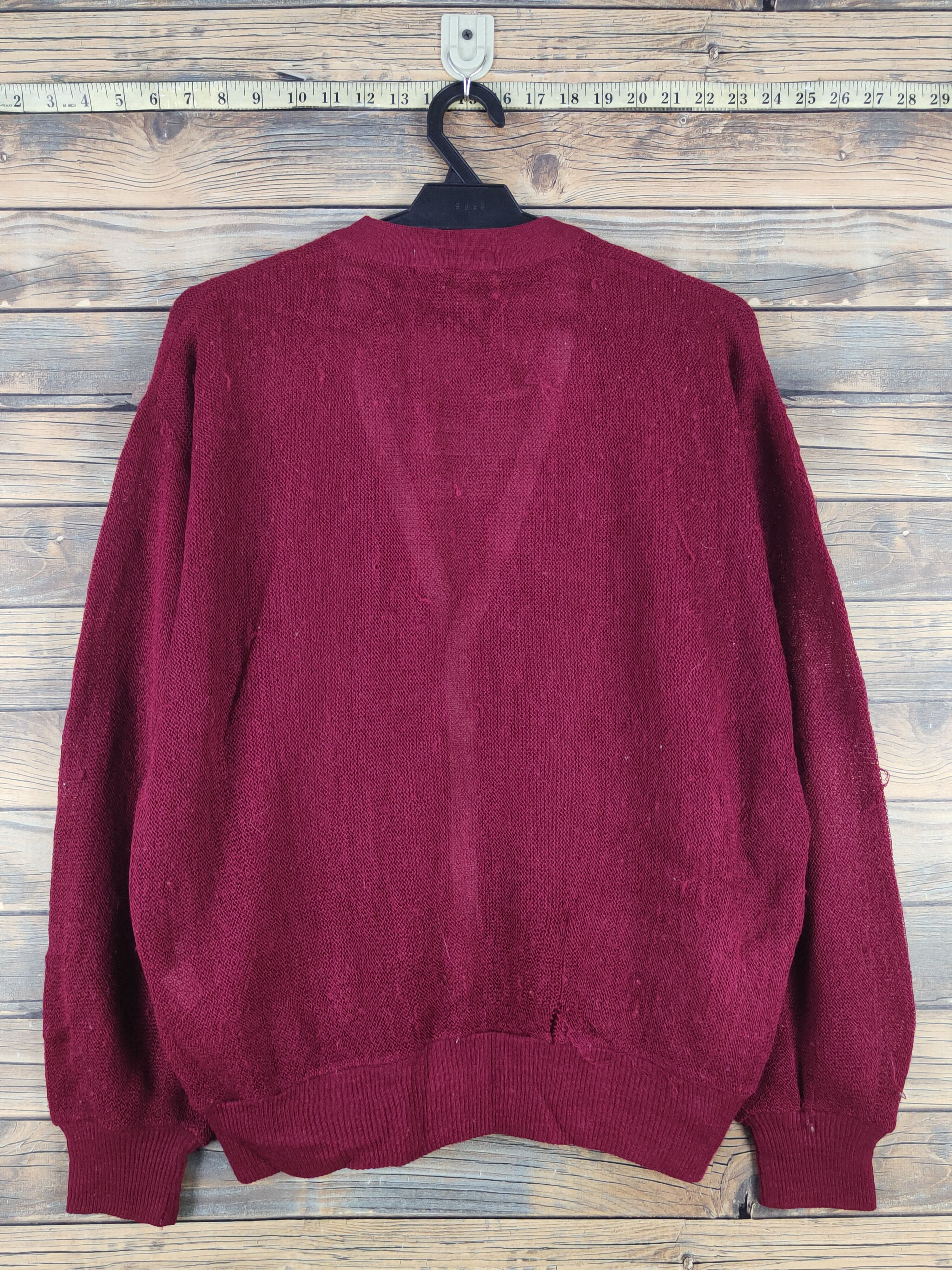 Japanese Brand Takashimaya Maroon MeshNet Knitwear Cardigan #W1669 Size US L / EU 52-54 / 3 - 7 Thumbnail