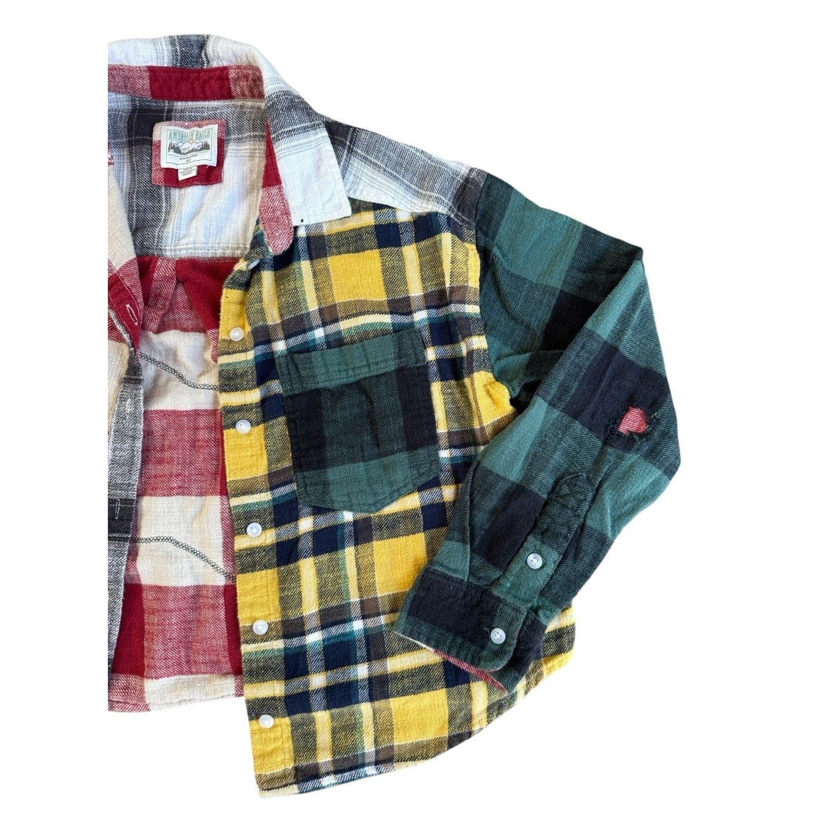American Eagle Outfitters QUEEN Plaid Crop Flannel Upcycled Retro Vintage Grunge Sz M Size M / US 6-8 / IT 42-44 - 5 Thumbnail
