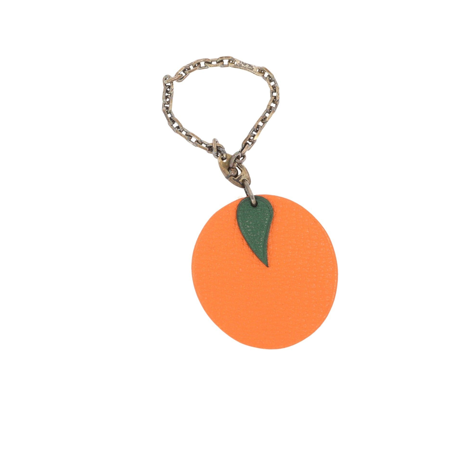 image of Hermes Keychain In Orange Leather, Women's