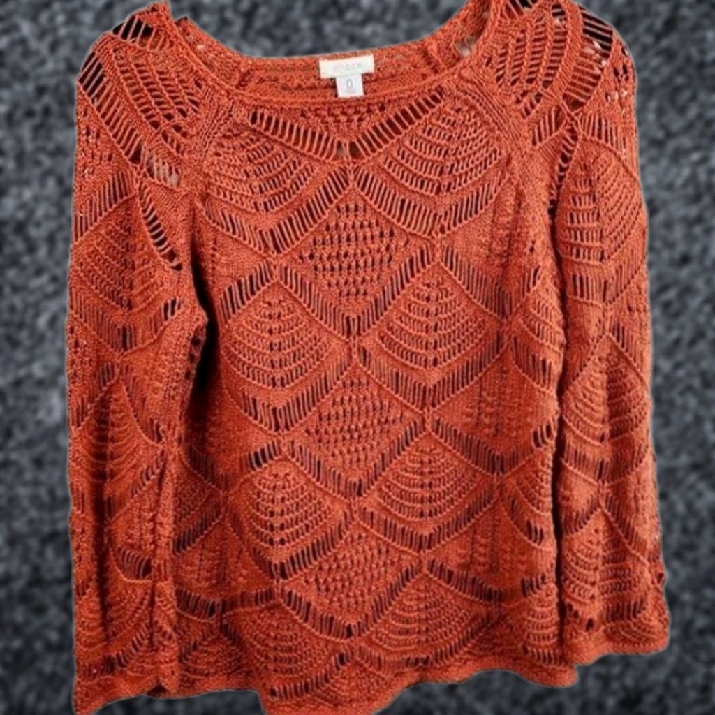 Vintage Chicos Sweater Womens Size Small Orange BOHO Pointelle Knit Pullover Coastal Size S / US 4 / IT 40 - 1 Thumbnail