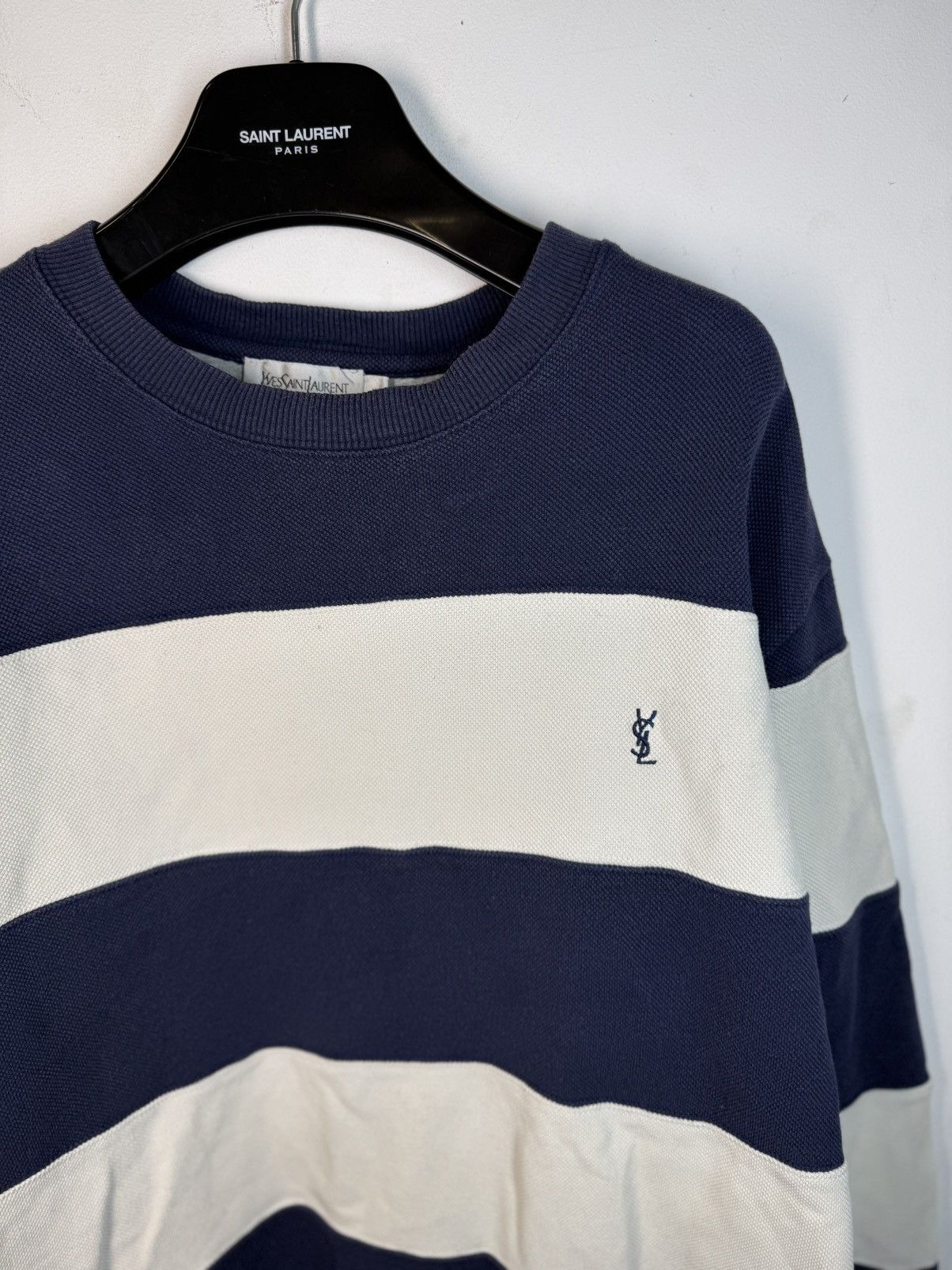 Yves Saint Laurent Pique YSL Crewneck Navy/White Striped YSL Sweatshirt Size US XL / EU 56 / 4 - 13 Thumbnail