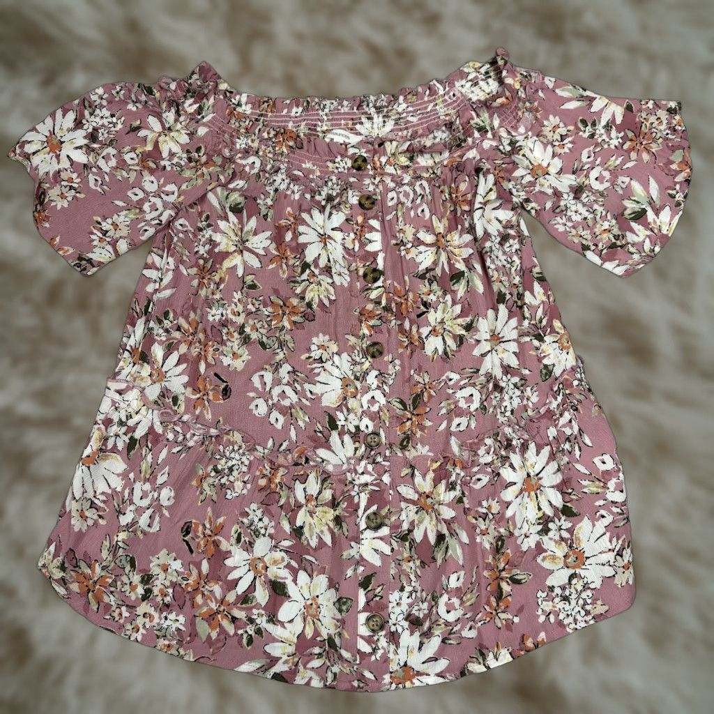 Vintage Maurices Blouse Shirt Off the Shoulder Pink Floral Short Sleeve Ruffle S NWT Women Tops Size S / US 4 / IT 40 - 1 Thumbnail