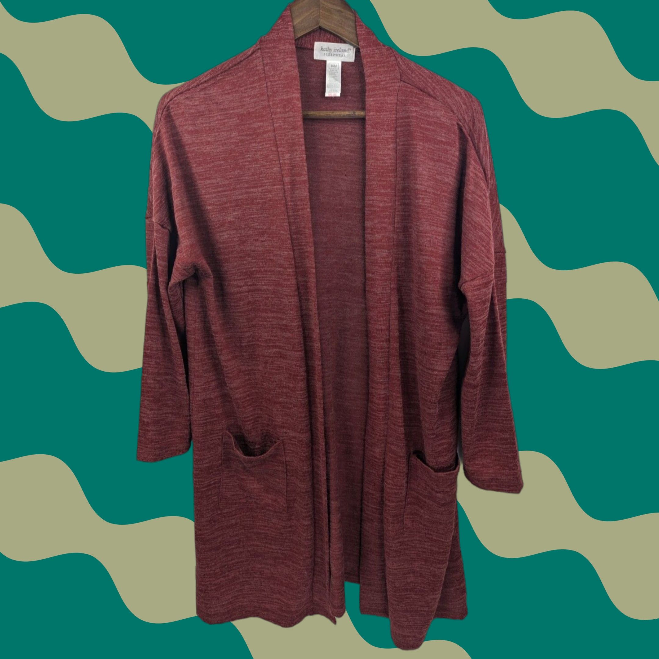 Vintage Kathy Ireland Cardigan Sweater Women's M Burgundy Open Front Pockets Shirt/ Sweater? Size M / US 6-8 / IT 42-44 - 1 Thumbnail