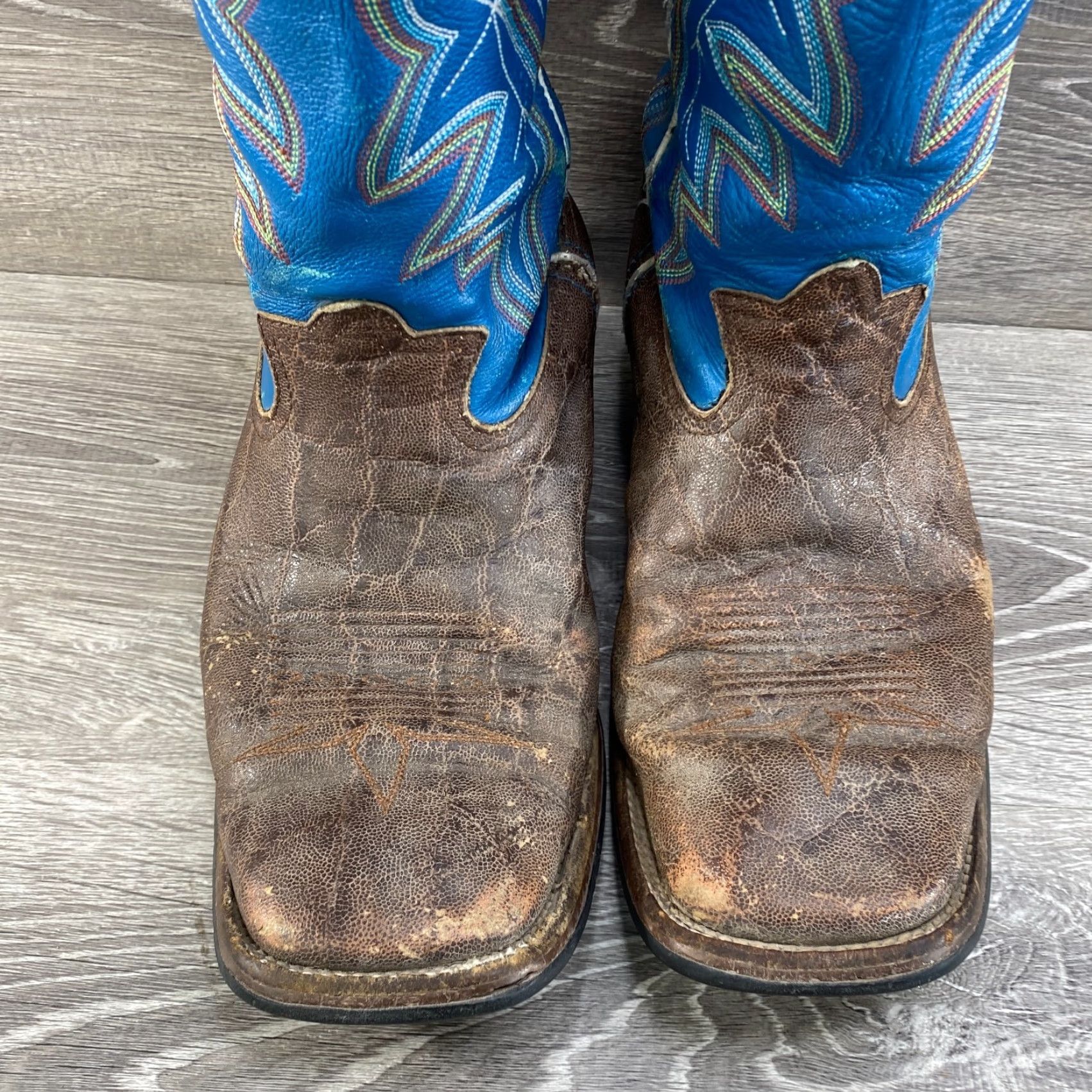 Tony Lama Tony Lama ZR Mens 8 D Brown Blue Leather Cowboy Boots Square Toe Tall Shaft Shirt Mens Boots Brown Blue Western Leather Tony Lama ZR 8D Cowboy Size US 8 / EU 41 - 4 Thumbnail