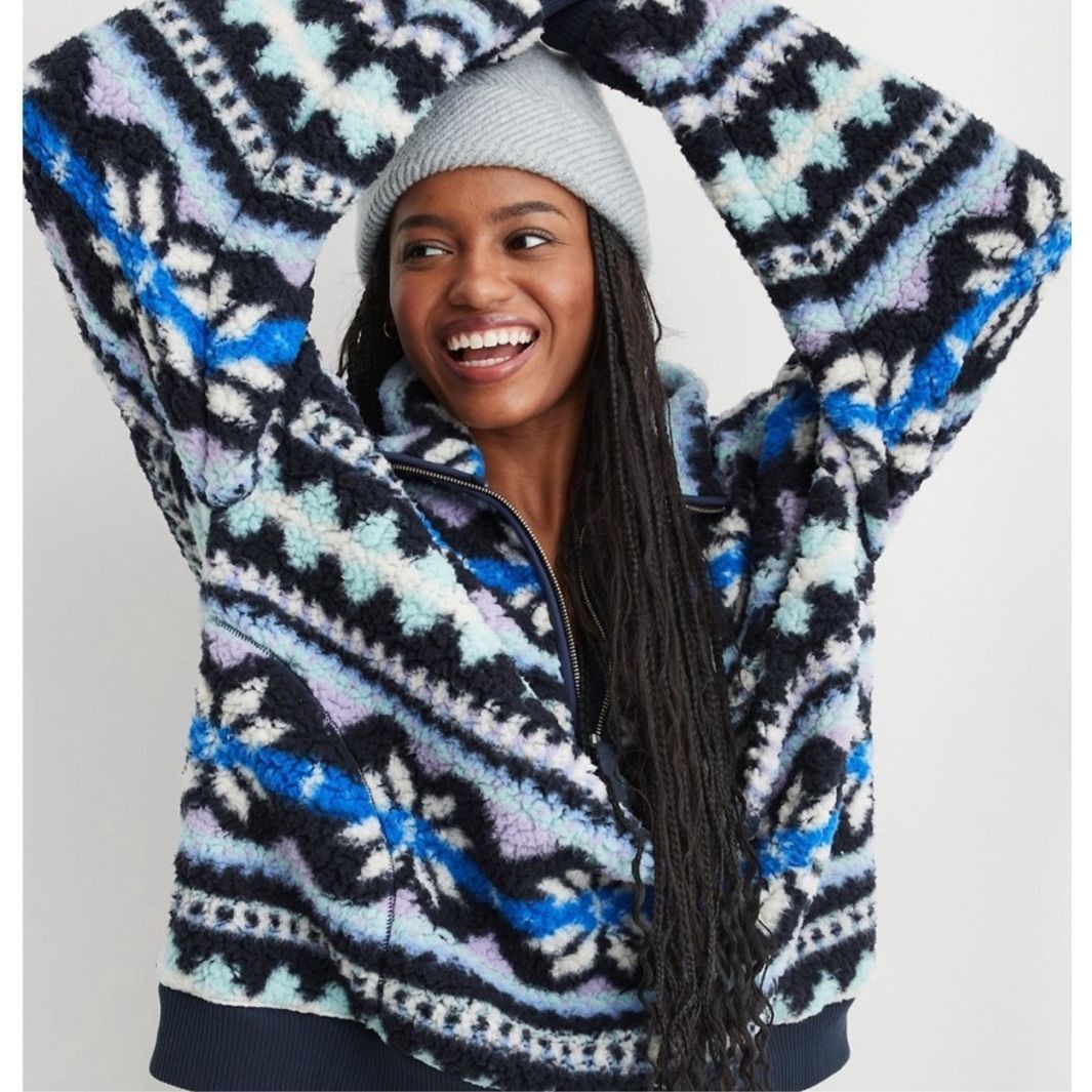 Other Aerie Hometown Holiday Quarter Zip Sweatshirt Blue Fleece Size M/L Size L / US 10 / IT 46 - 1 Thumbnail