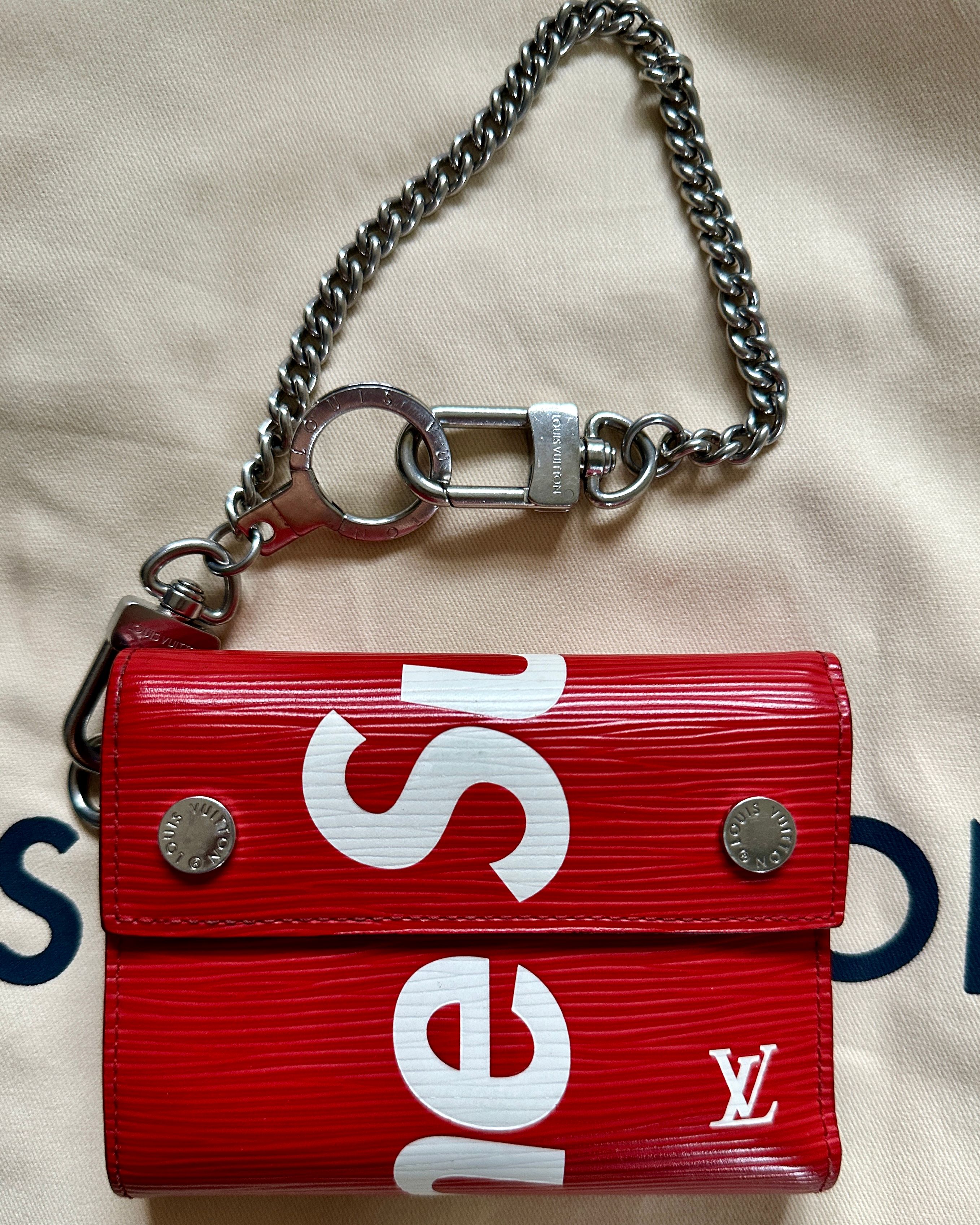 Louis Vuitton X Supreme Leather Chain Wallet Epi Leather - Red