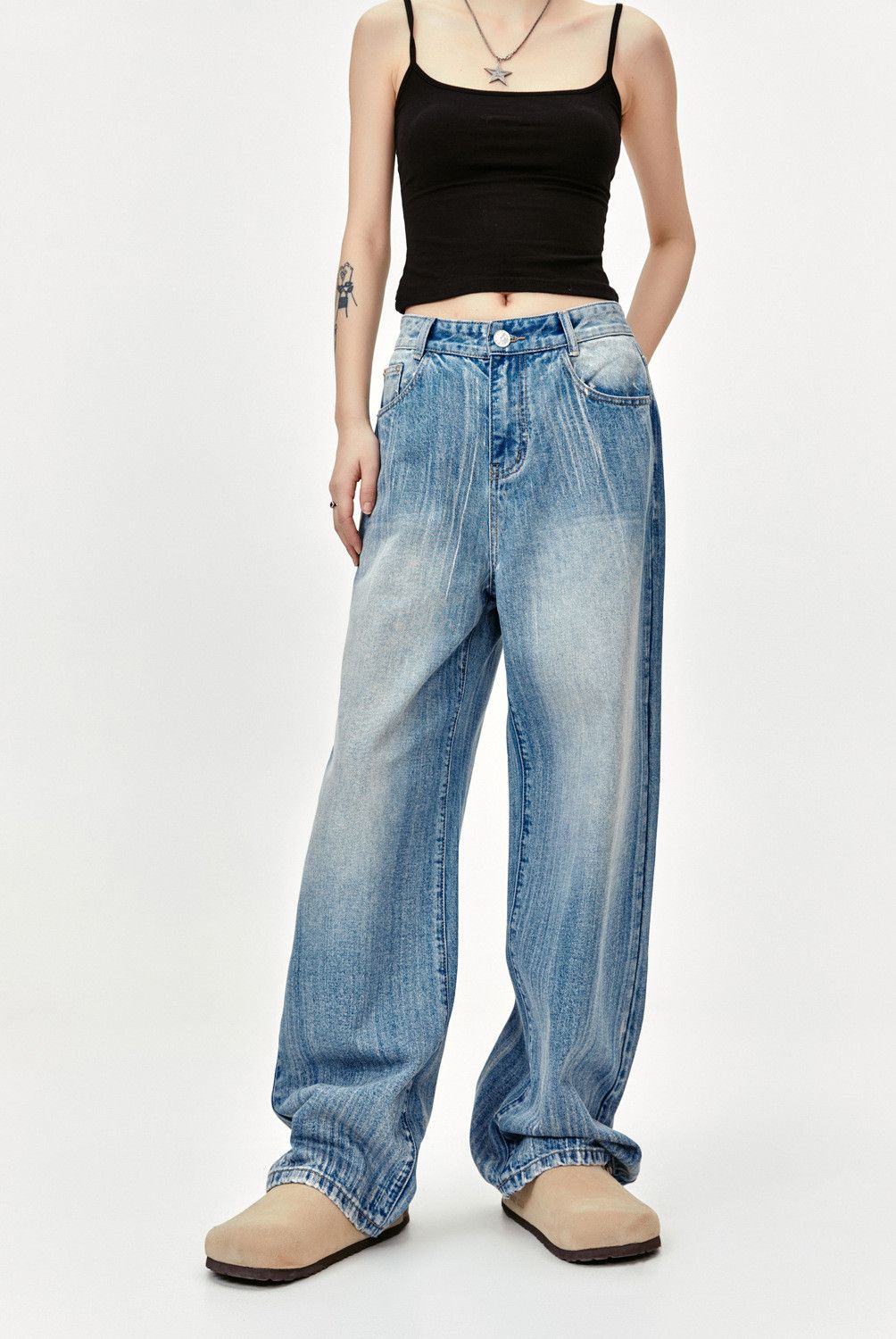 Japanese Brand Men's trendy retro washed oversized jeans Size US 32 / EU 48 - 3 Thumbnail