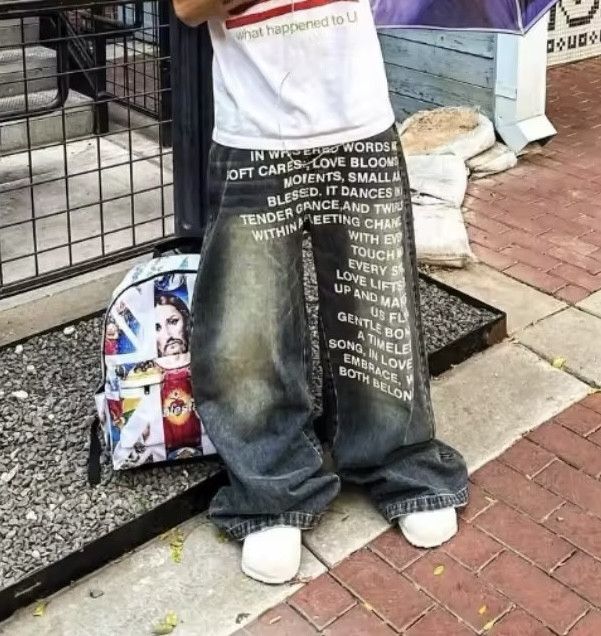Japanese Brand × Vintage Streetwear Letter Printing Baggy Jeans Size US 36 / EU 52 - 2 Thumbnail