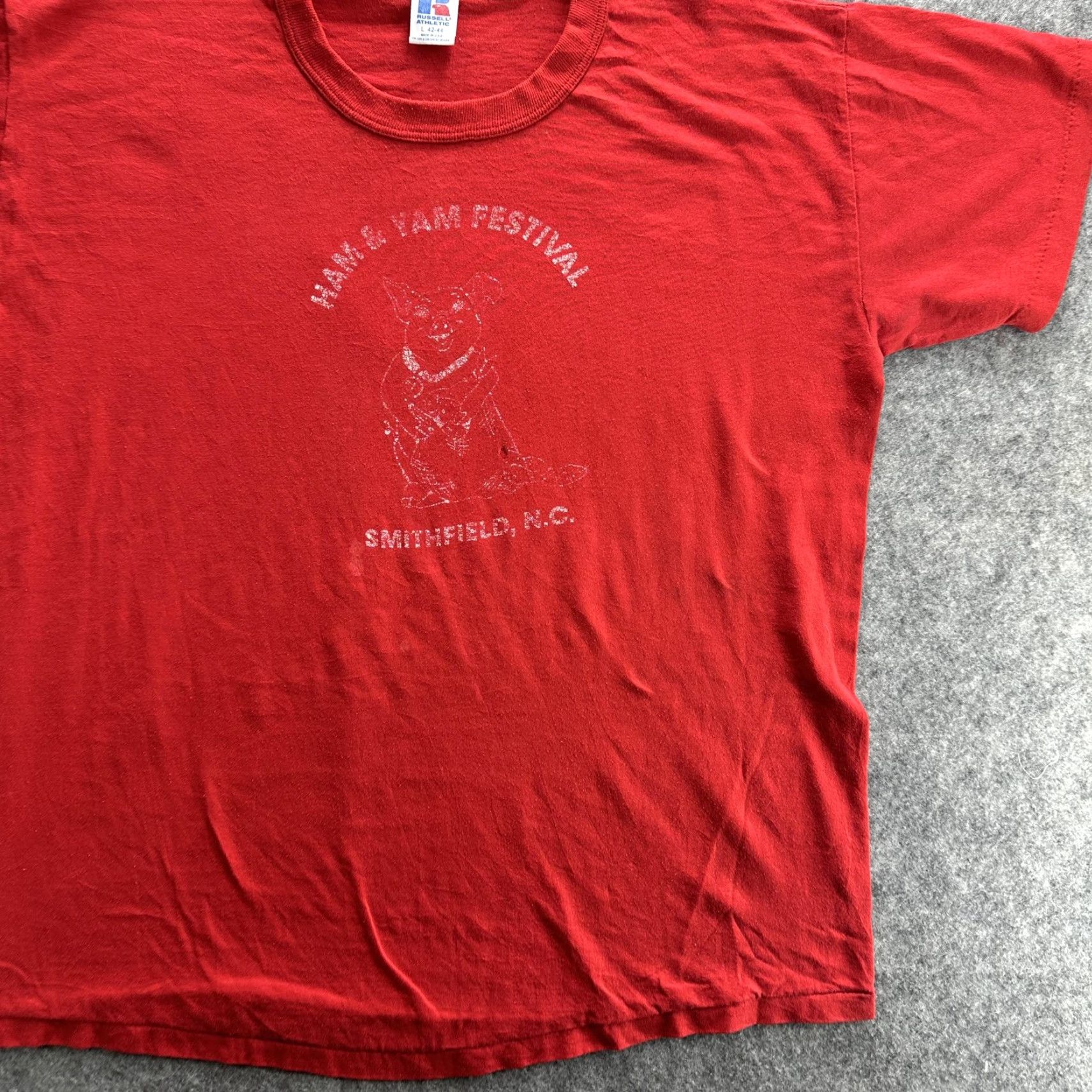 Russell Athletic VINTAGE Ham & Yam Festival Shirt Mens Large Red 90s Graphic Pig Russell Athletic Tee Size US L / EU 52-54 / 3 - 3 Thumbnail