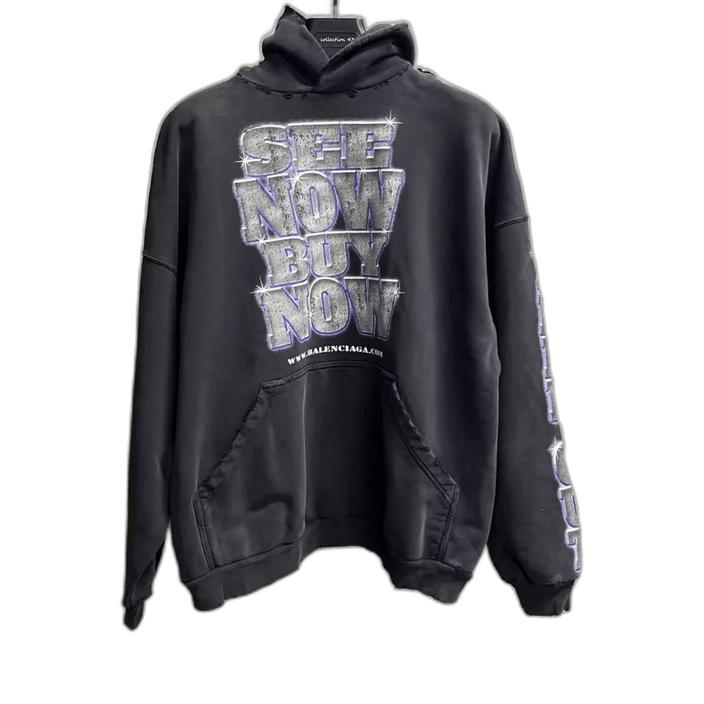 Balenciaga Balenciaga Black Logo Print Hooded Sweatshirt Size US M / EU 48-50 / 2 - 1 Thumbnail