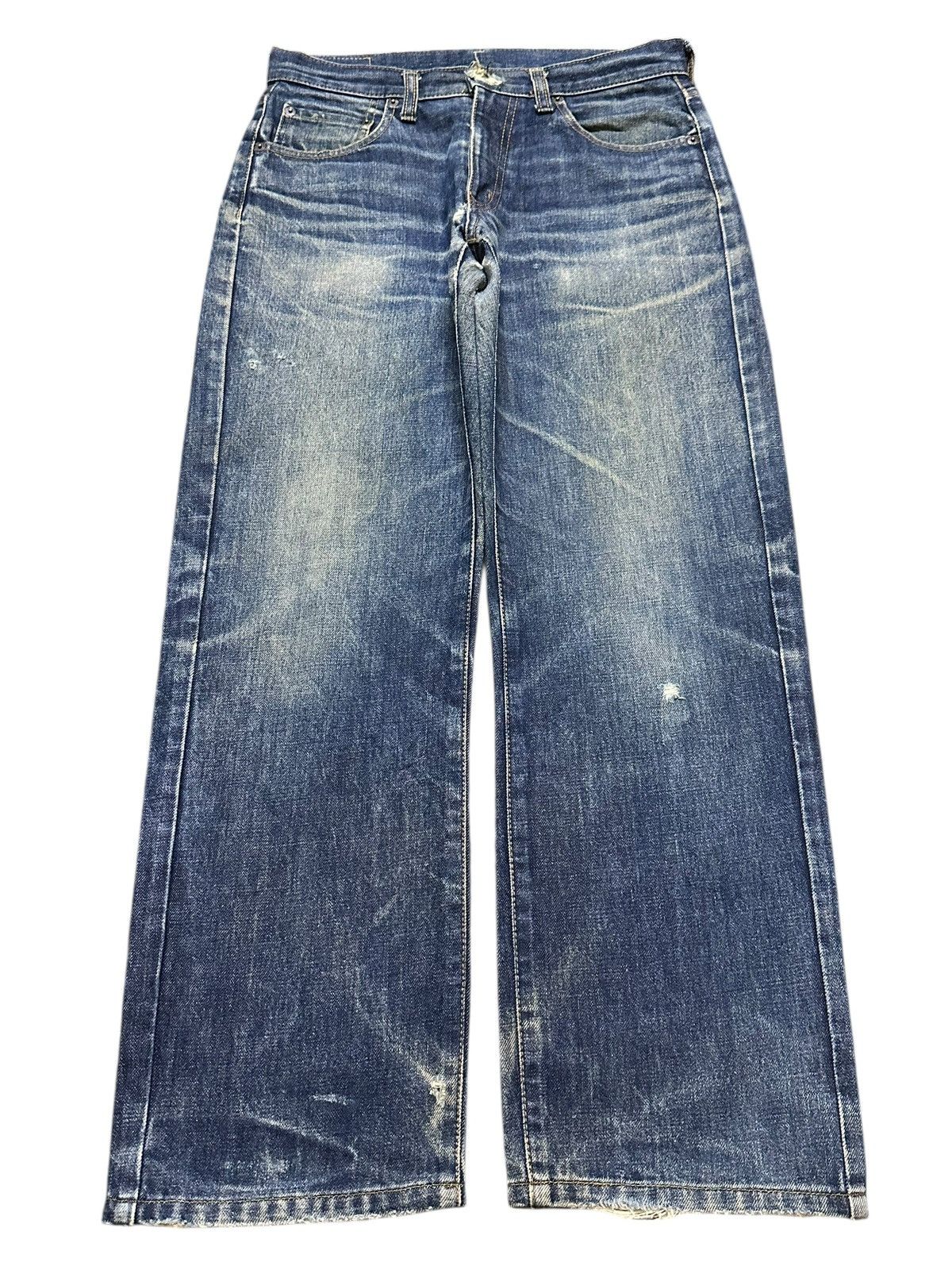 Japanese Brand Vintage Japanese Blue Faded Wash Clawmark Whisker Baggy Fit Size US 30 / EU 46 - 1 Thumbnail