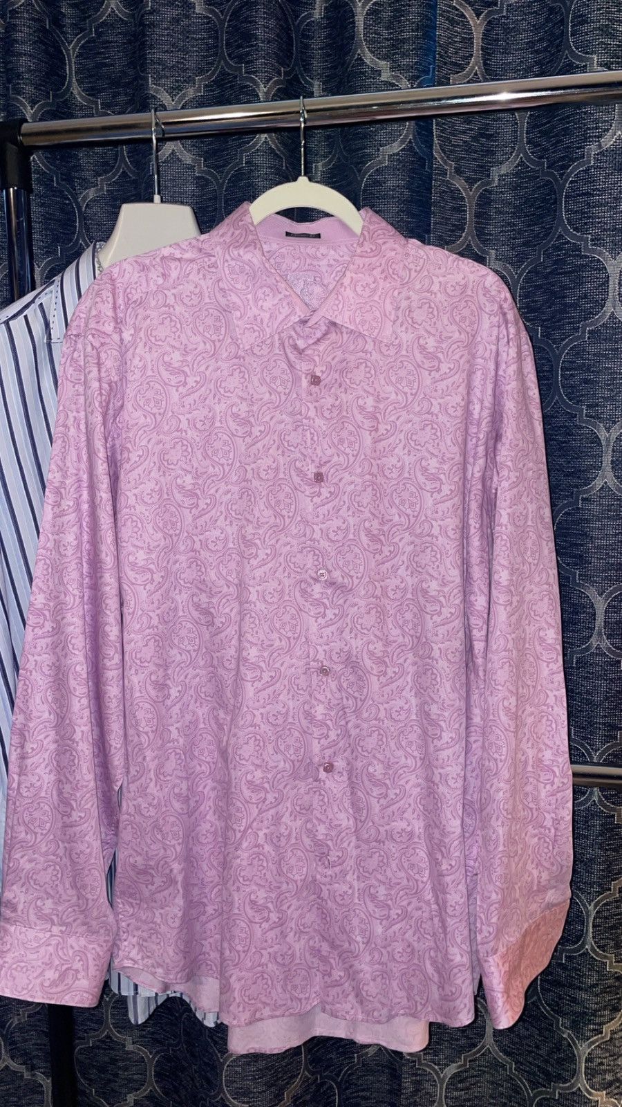 BUGATCHI Bugatchi Button-Down Shirt — Pink Paisley w/ square buttons Size US XL / EU 56 / 4 - 1 Thumbnail