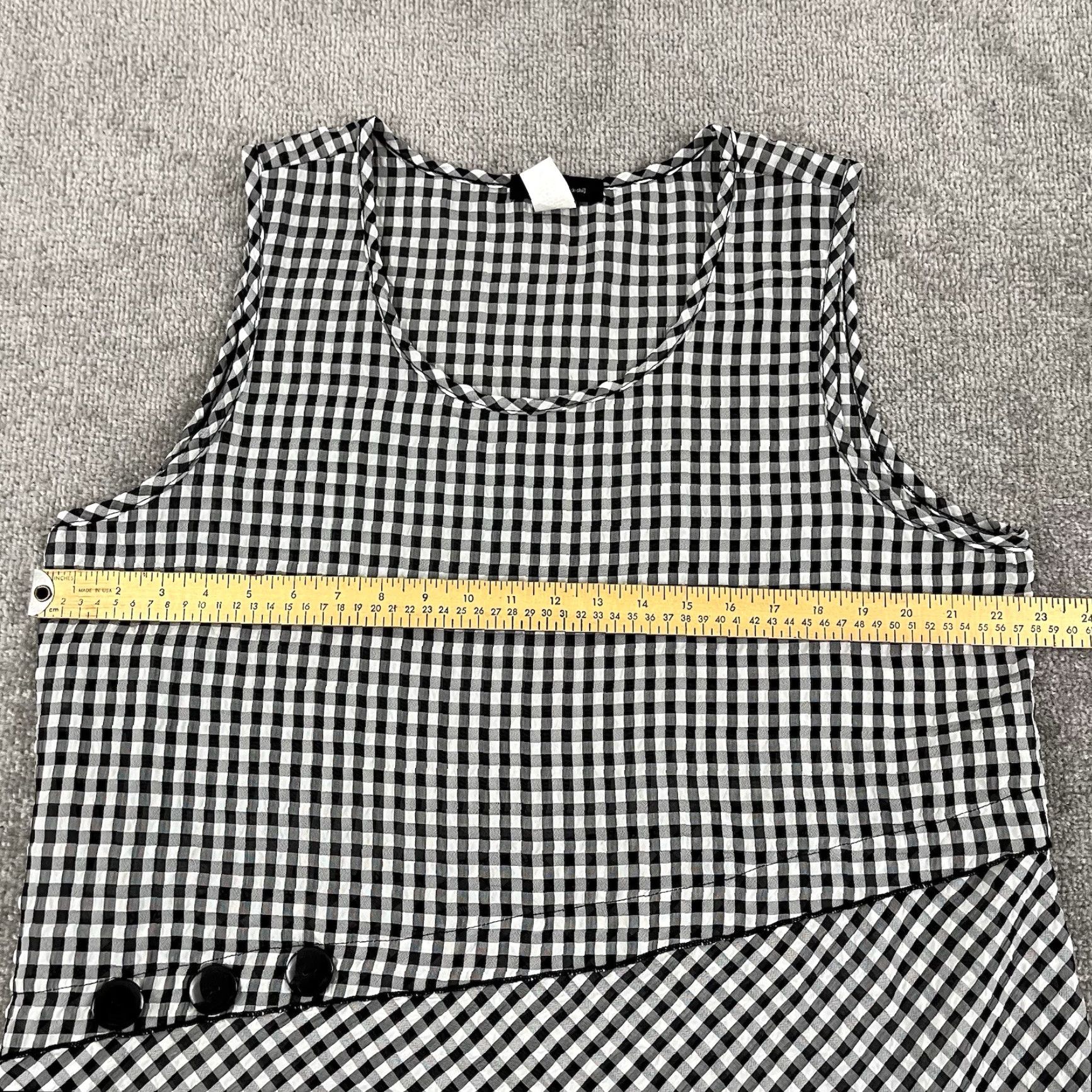 Vintage YUSHI Top Women XL Black White Plaid Asymmetric Slit Scoop Neck Blouse Sheer USA Size XL / US 12-14 / IT 48-50 - 4 Thumbnail