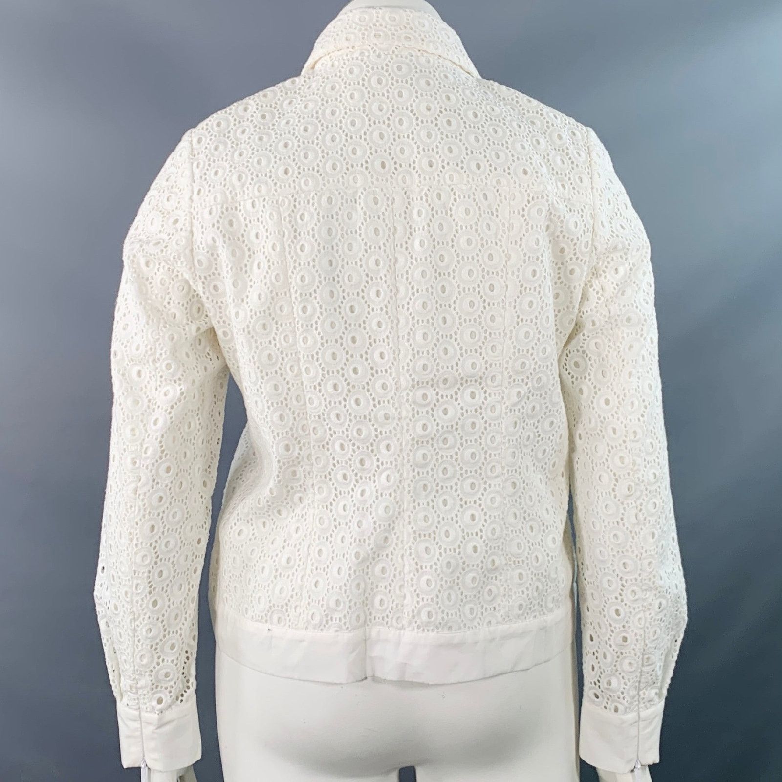 Other Ugoline White Cotton Eyelet Hidden Zipper Trucker Jacket Size L / US 10 / IT 46 - 4 Thumbnail